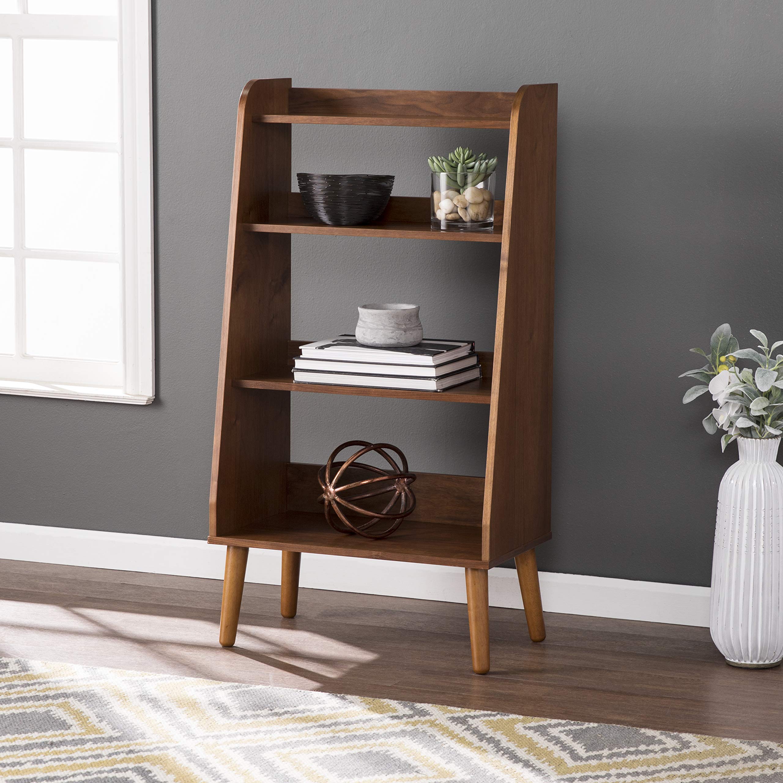 SEI Furniture Berritza Bookcase - Solid Walnut Wood Bookshelf for Living Room, Office & Study | Stylish Storage Solution for Books, Decor & Essentials
