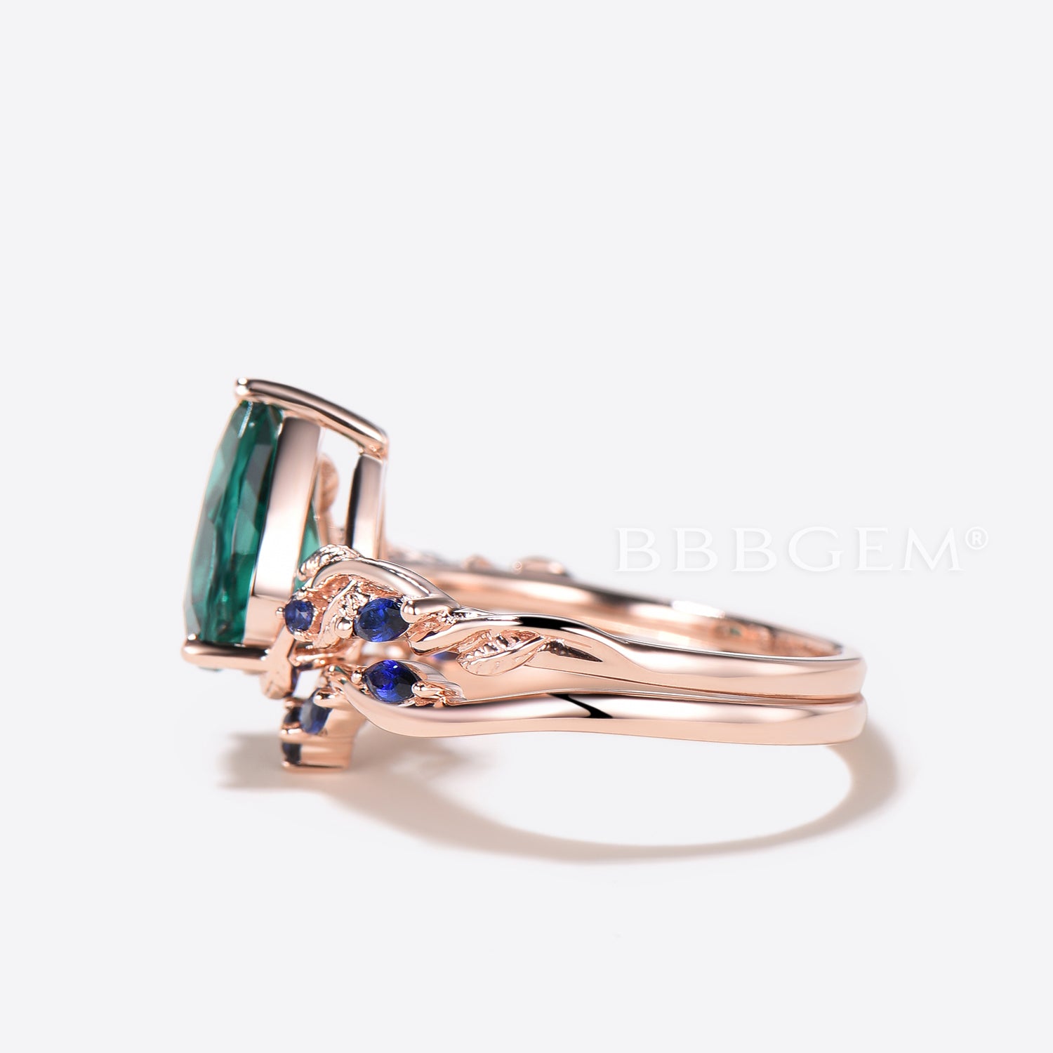 Natural Teardrop Green Emerald Engagement Ring - Vintage Inspired Emerald & Sapphire Bridal Ring for Wedding, Proposal & Anniversary Gifts