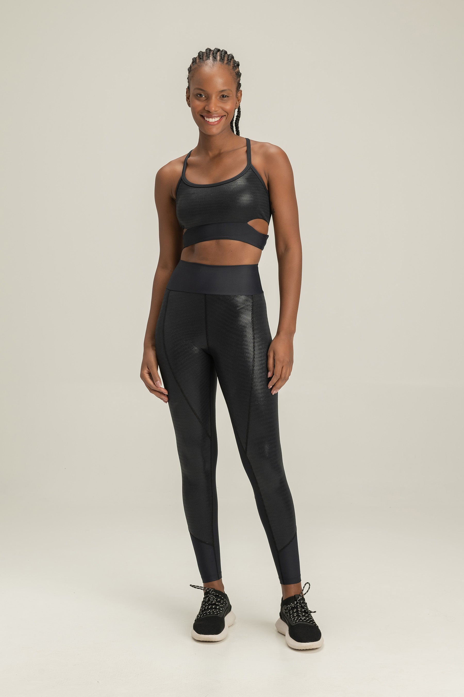 High Waist Rib Shine Leggings for Women - Tummy Control Yoga Pants with Butt Lifting - Shiny Workout Leggings for Gym, Running & Lounge Wear