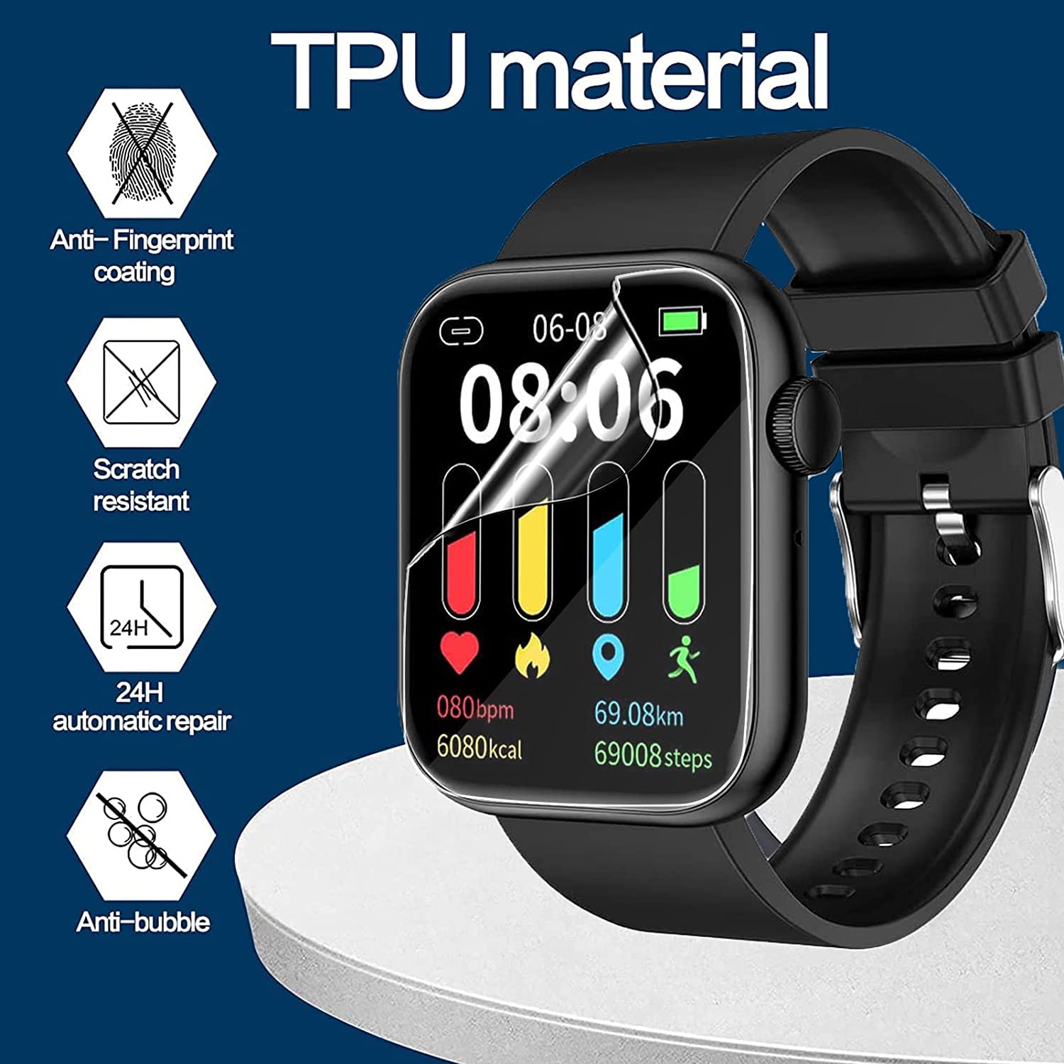 FITVII HM68 Fitness Tracker Screen Protector 6-Pack - Full Coverage HD Clear TPU Film for FITVII HM68 Smart Watch - Anti-Scratch, Bubble-Free Protection for Workouts, Running & Daily Activity