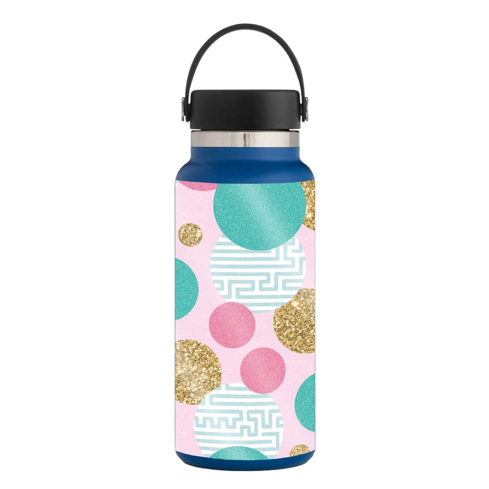 MightySkins Glossy Glitter Protective Skin Cover for Hydro Flask 32 oz Wide Mouth Water Bottle - Golden Bubbles Design | Durable Scratch-Resistant Vinyl Wrap | Easy to Apply & Remove | Made in USA | Perfect for Gym, Office, Travel & Outdoor Activities