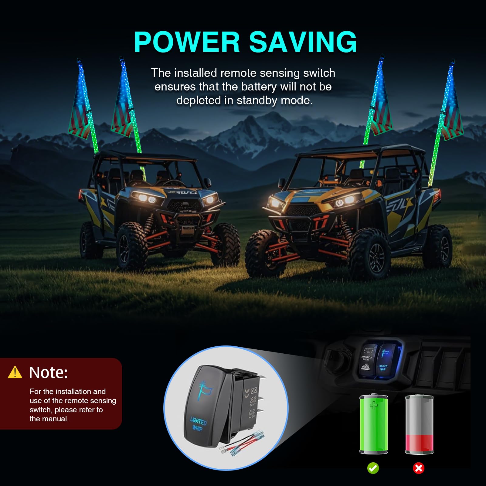 2PCS 4FT LED Whip Lights with App & Remote Control - RGB Color Changing, Music Sync, Turn Signal for UTV/ATV/RZR/SXS/Offroad Trucks - Perfect for Night Riding, Off-Road Adventures & Trail Parties