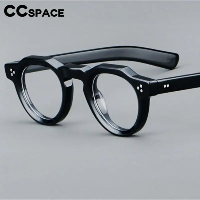 CCspace Unisex Full Rim Flat Top Round Acetate Eyeglasses 57171 - Stylish & Lightweight Frame for Men & Women - Perfect for Reading, Work, and Everyday Fashion