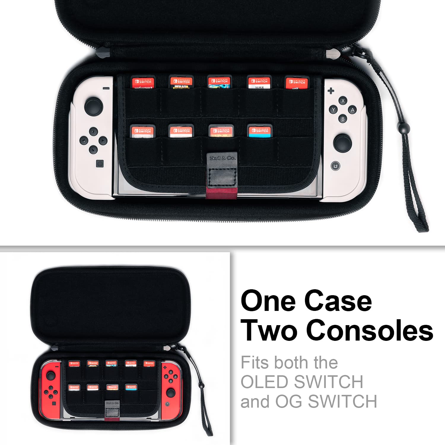 Skull & Co. Slim Protective Hard Shell Carrying Case for Nintendo Switch OLED & Regular Switch - Lightweight Travel Case for Gaming On The Go, Commuting & Storage