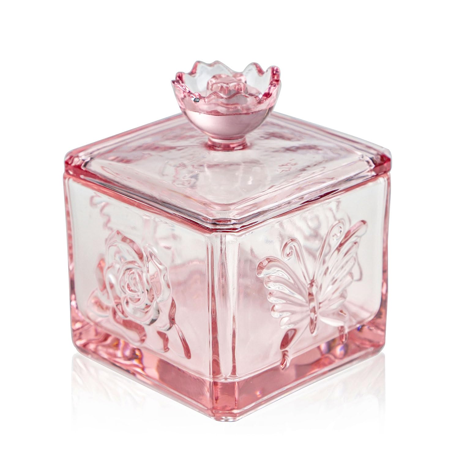Vintage Iridescent Pink Glass Candy Jar with Lid - 4.5