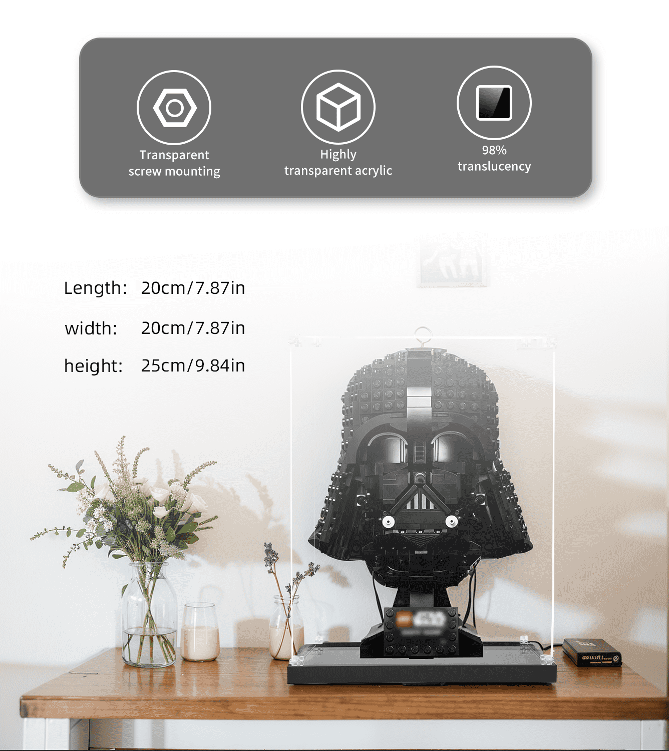LEGO Darth Vader Helmet 75304 Display Case - Protective Showcase for Star Wars Collectibles | Perfect for Home Decor, Office Display & LEGO Fan Collections