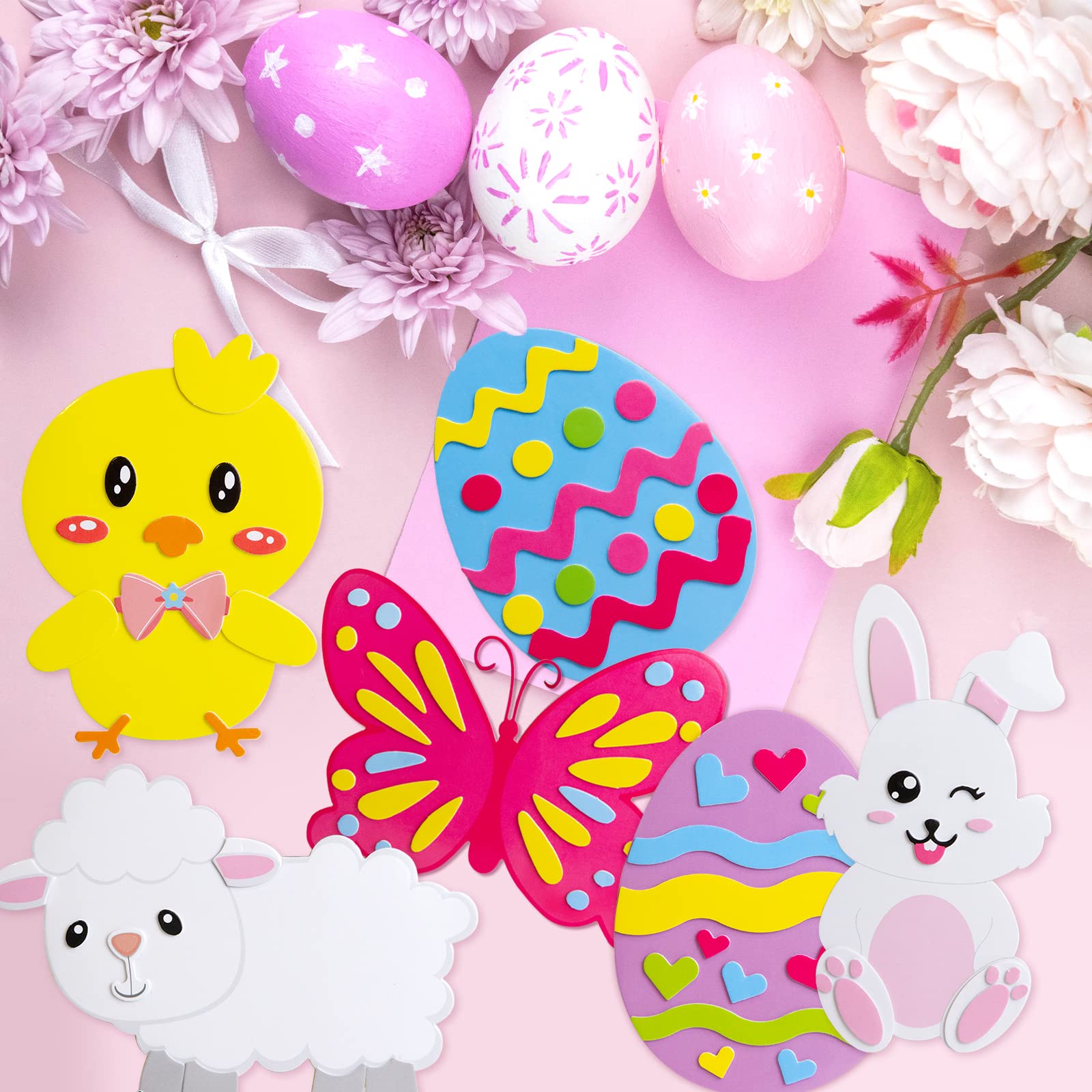 Easter Egg Magnet Craft Kit for Kids - 12 Pack Foam Animal Stickers with DIY Easter Decorations - Fun Party Activities, Classroom Projects & Holiday Home Decor