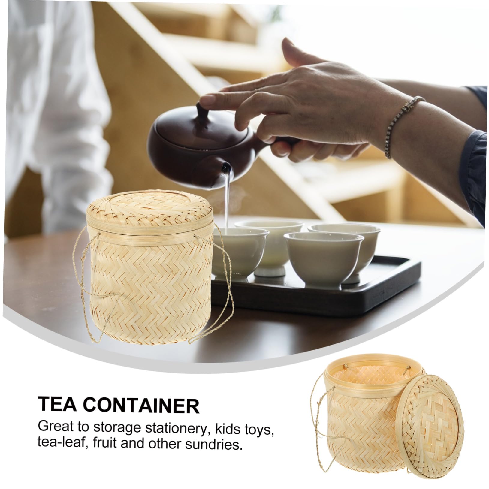 Handmade Bamboo Tea Storage Basket - Woven Organizer for Tea Bags, Coffee Pods & Spices | Eco-Friendly Kitchen & Pantry Container for Home & Office Use