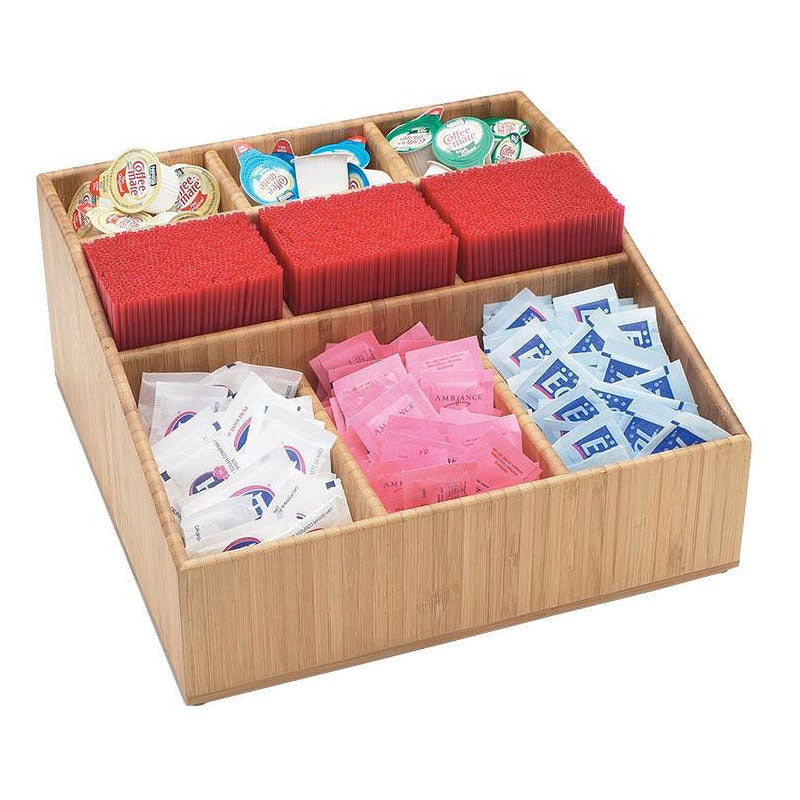 Cal Mil 1714 Bamboo Coffee Organizer with 9 Compartments - Perfect for Kitchen Countertop, Office Desk & Coffee Station Organization