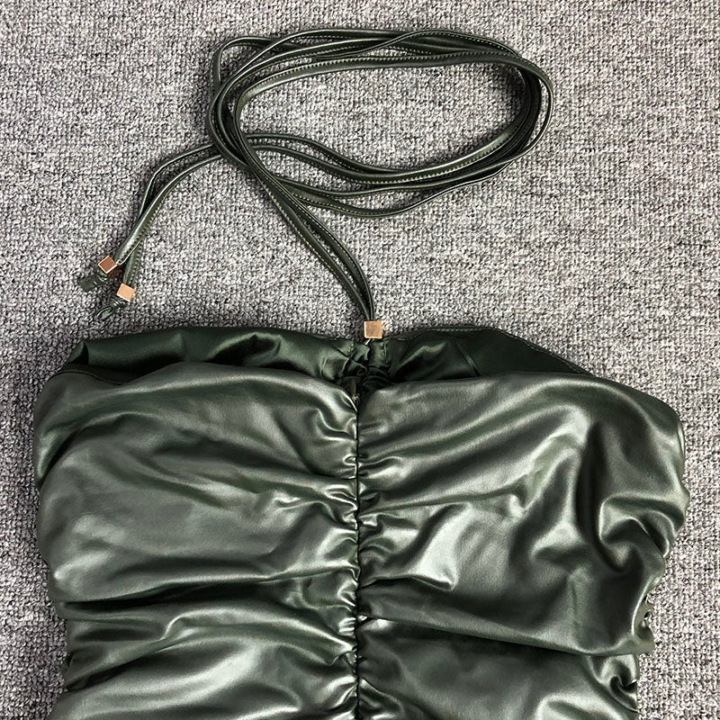 Stylish Green Backpack with Baring Butt Pleated Dress - Perfect for Travel, School & Fashion Outfits
