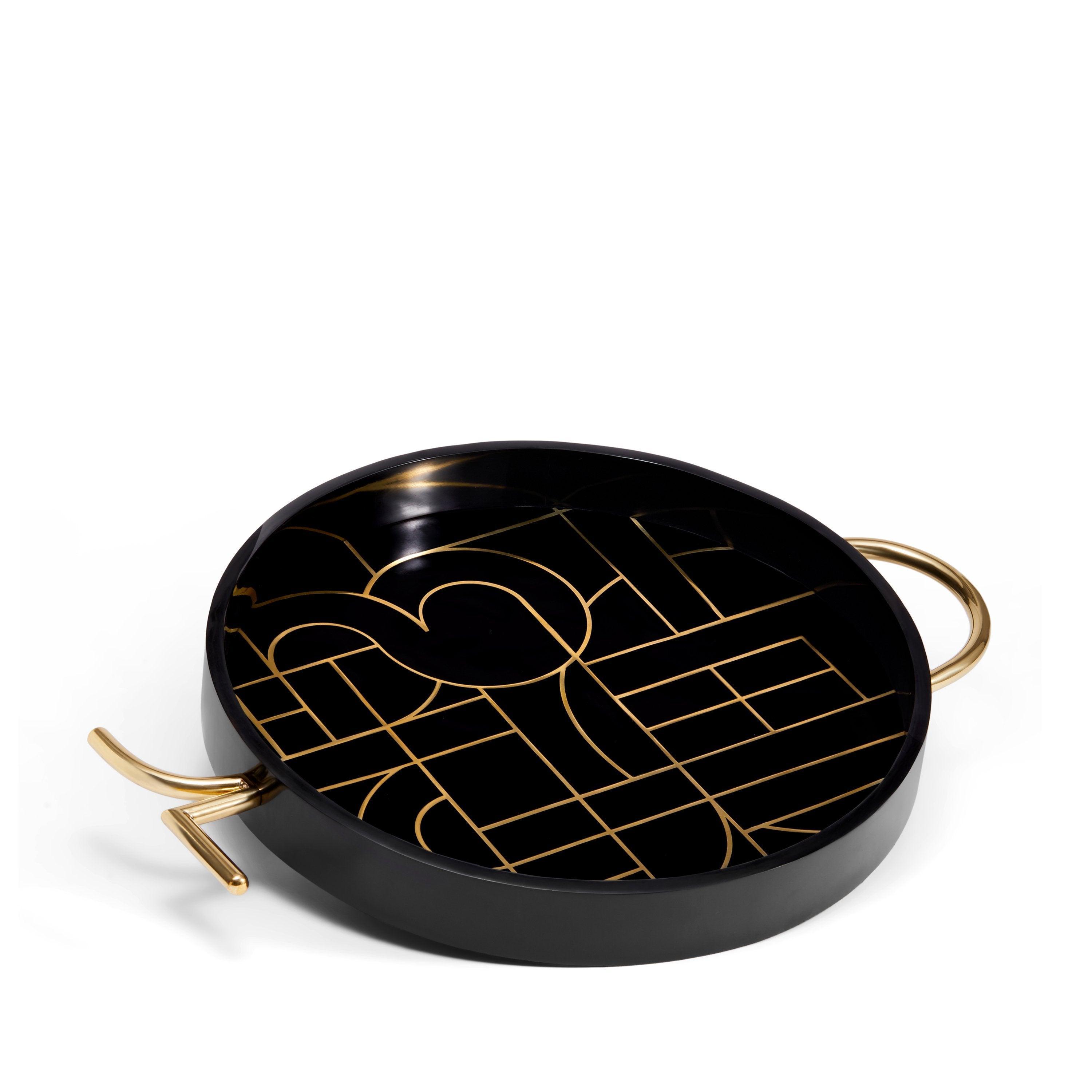 Kelly Behun Circuit Round Tray - Modern Decorative Serving Tray for Coffee Table, Dining, and Home Decor | Perfect for Entertaining Guests and Displaying Accessories