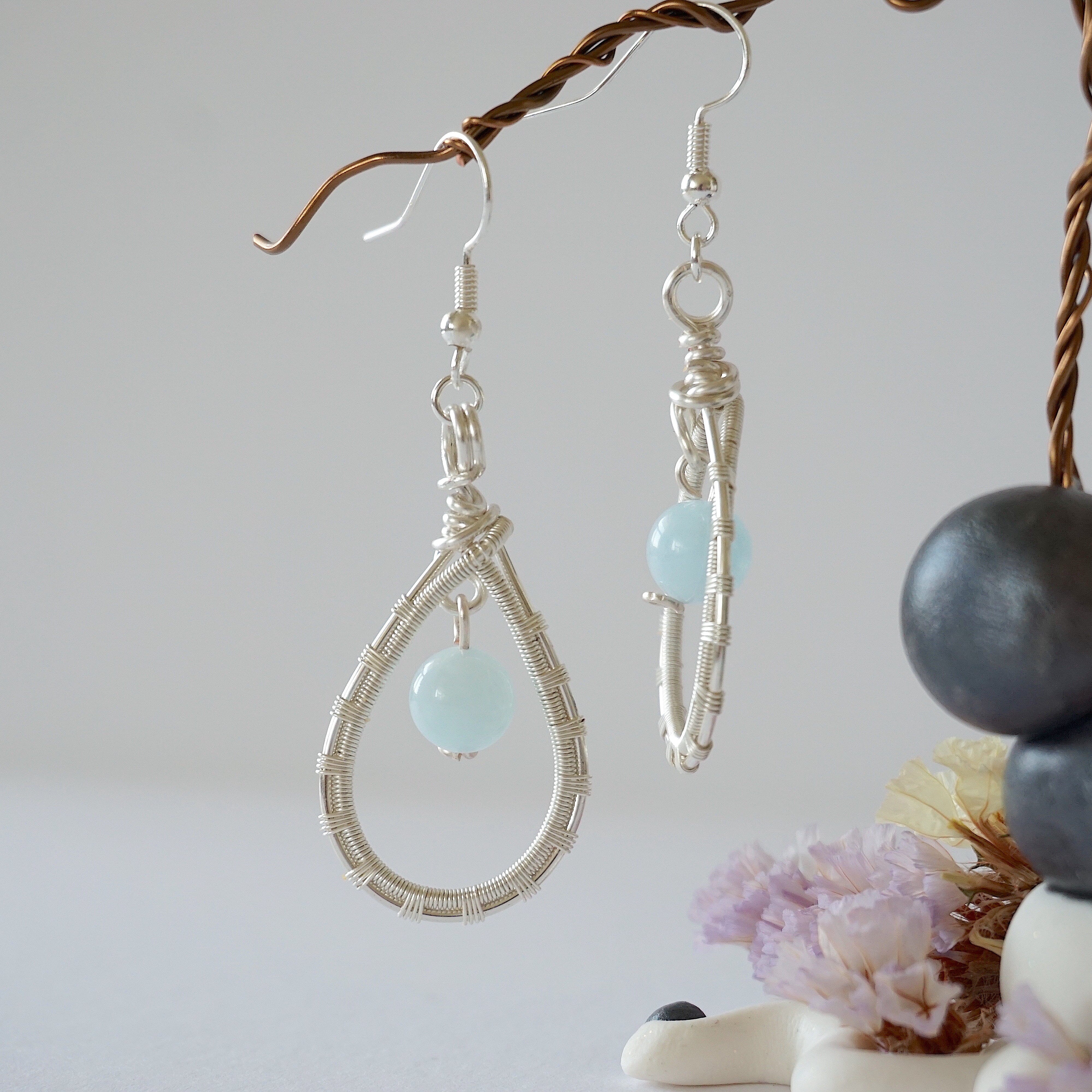 Elegant Aquamarine Round Wire Earrings - Silver Plated for Women | Perfect for Parties, Weddings & Everyday Wear