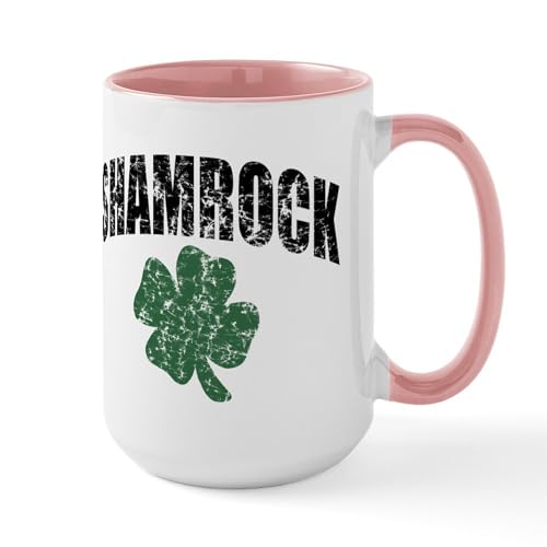 White/Pink Inside - Shamrock Distressed Large Mug