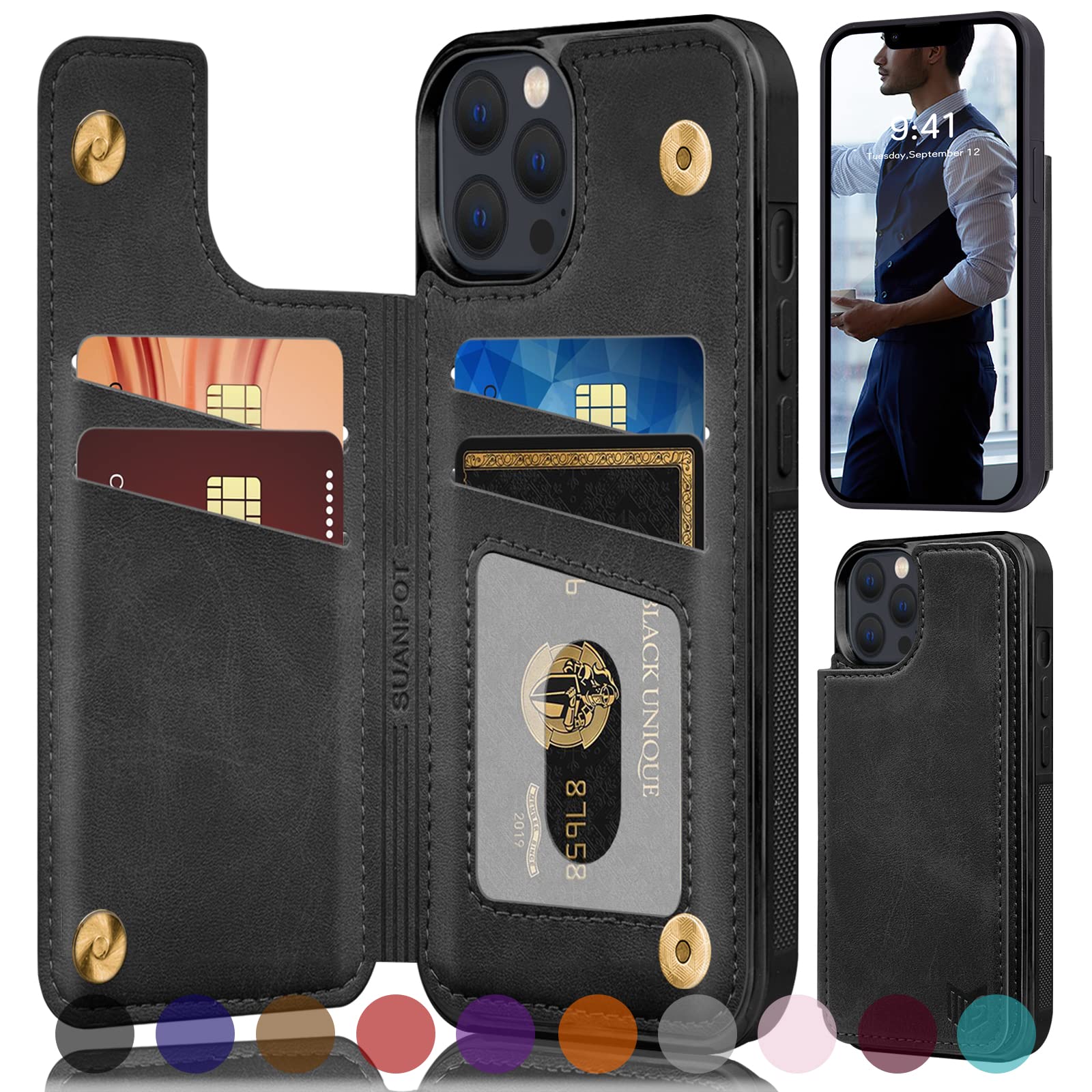 SUANPOT RFID Blocking Wallet Case for iPhone 12/12 Pro 6.1