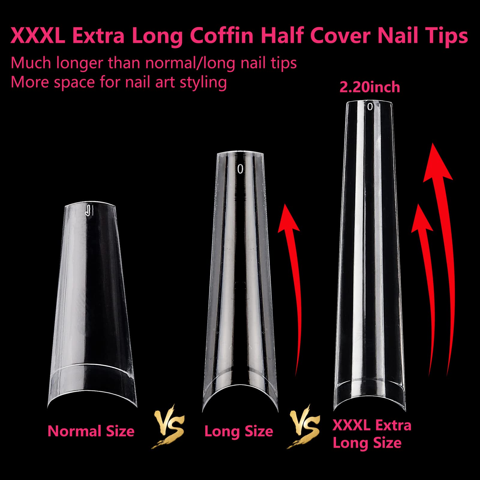 240Pcs Clear Coffin Nail Tips - Extra Long Fake Nails for Acrylic Extensions | Professional Half Cover Nail Tips for Salon & DIY Manicure | 12 Sizes for Women & Nail Art Enthusiasts | Perfect for Parties, Weddings & Special Occasions