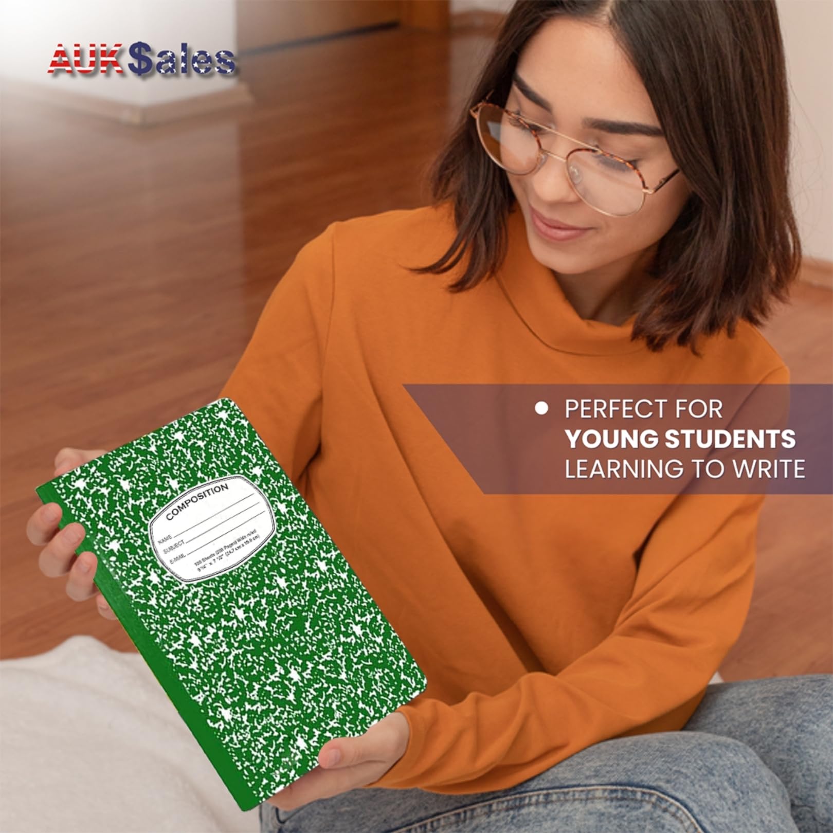 AUKSales Bulk Pack of 48 Wide Ruled Composition Notebooks - 100 Sheets, 9.75
