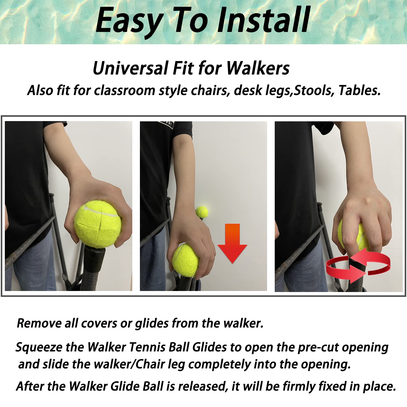 **Pre-Cut Walker Tennis Ball Glides - 4 Pack Heavy Duty Universal Walker Leg Caps with 2 Inch Precut Opening for Easy Installation (Blue) - Ideal for Seniors, Mobility Aid, and Walker Stability on Hard Floors**