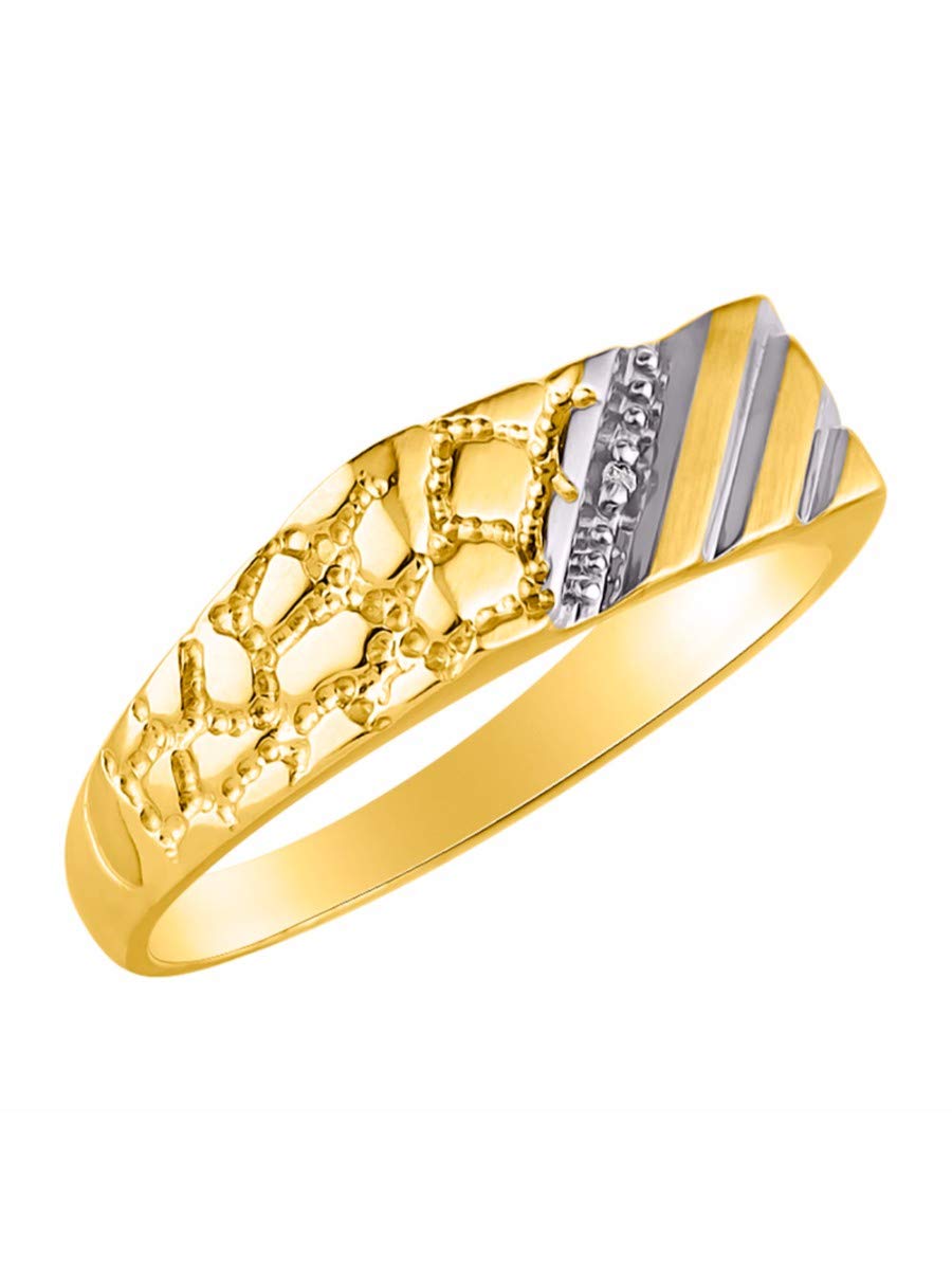 Rylos Men's Sterling Silver & Gold Plated 1/2 Nugget Ring with Genuine Diamonds - Sizes 6-13 | Elegant Wedding Band, Anniversary Gift & Everyday Jewelry for Men