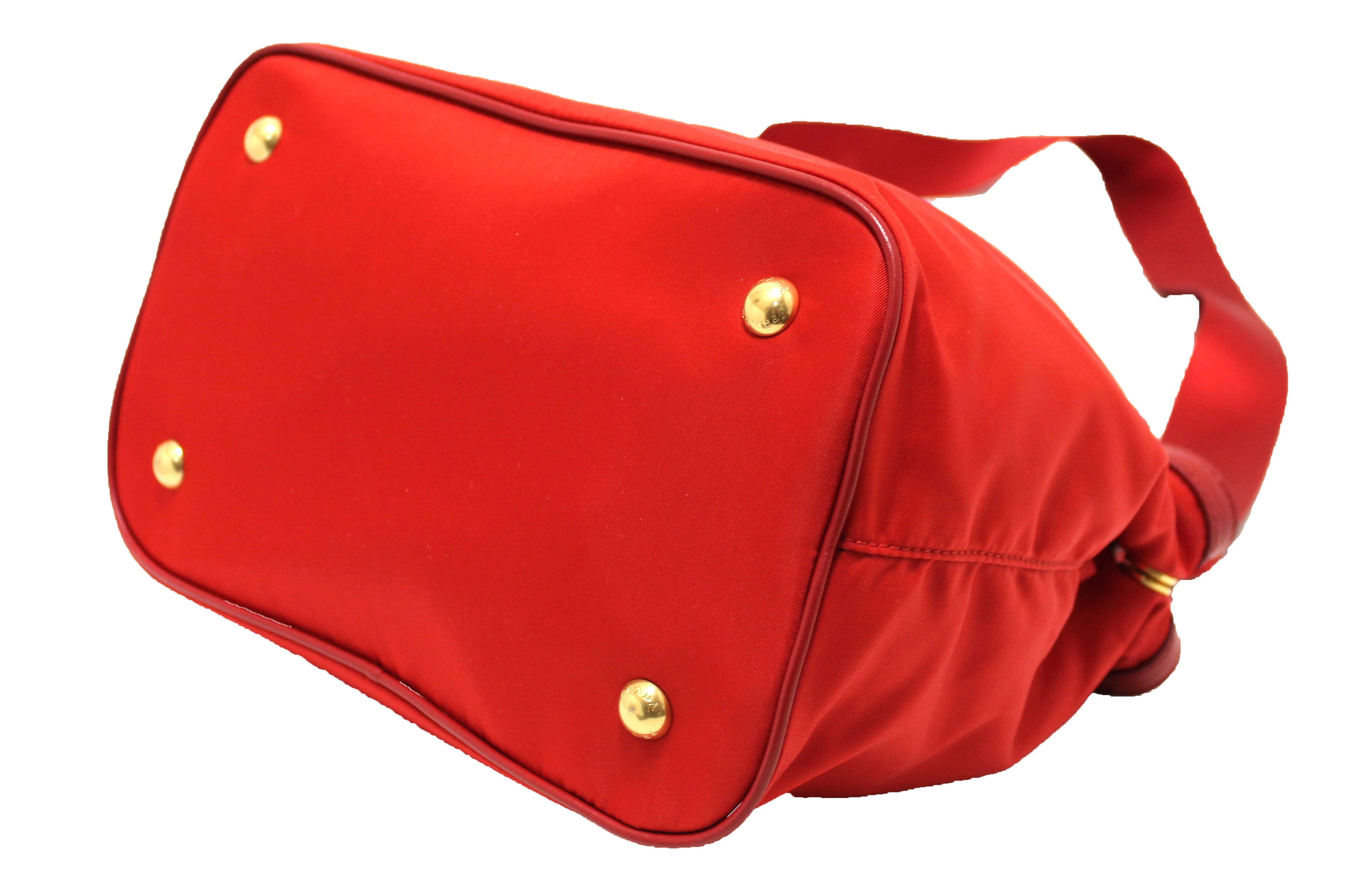 Authentic Prada Red Nylon Tessuto Tote Bag with Adjustable Shoulder Strap - Luxury Designer Handbag for Women, Perfect for Work, Travel & Everyday Use