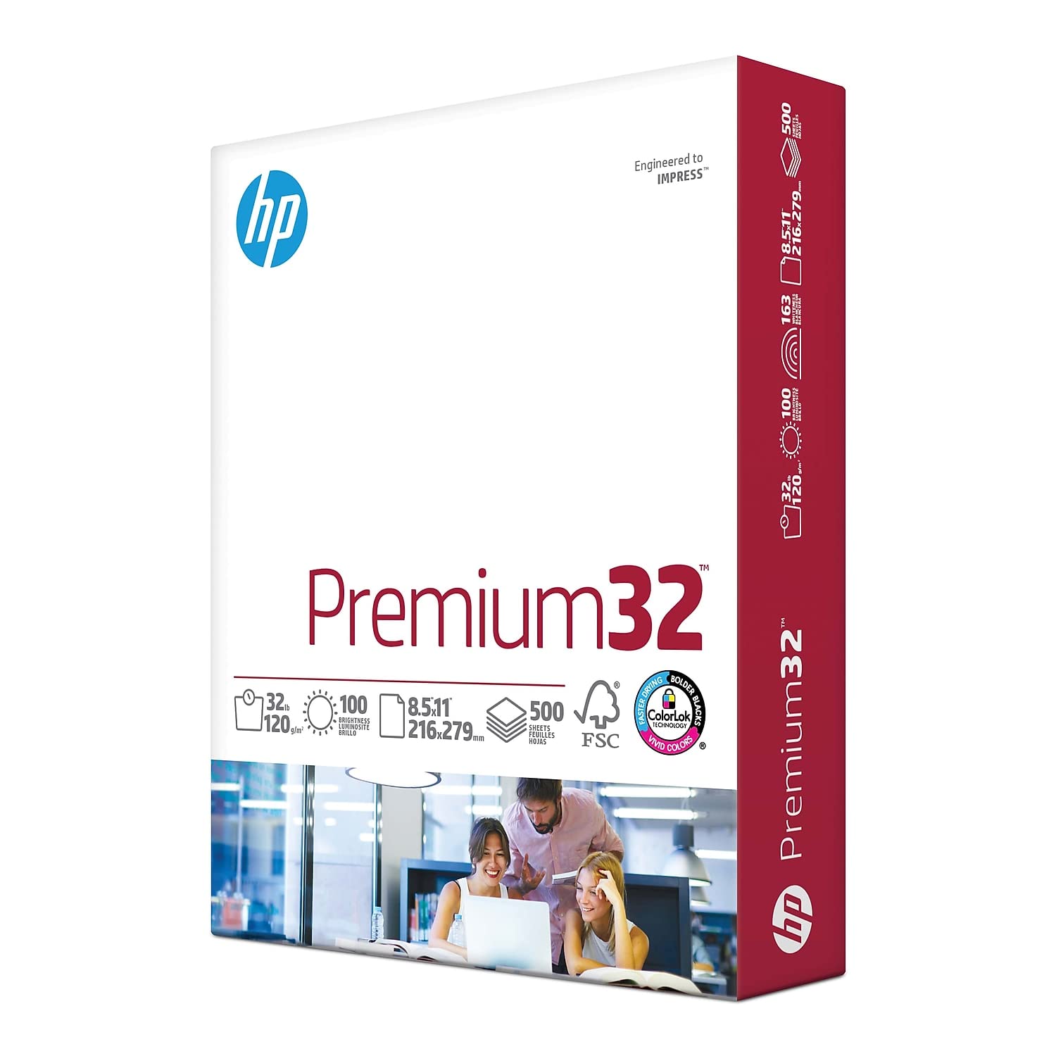 HP Premium 32 lb Printer Paper | 8.5 x 11 Inches | 500 Sheets (1 Ream) | 100 Bright White | FSC Certified | Made in USA | Ideal for Office Documents, Reports & Professional Printing
