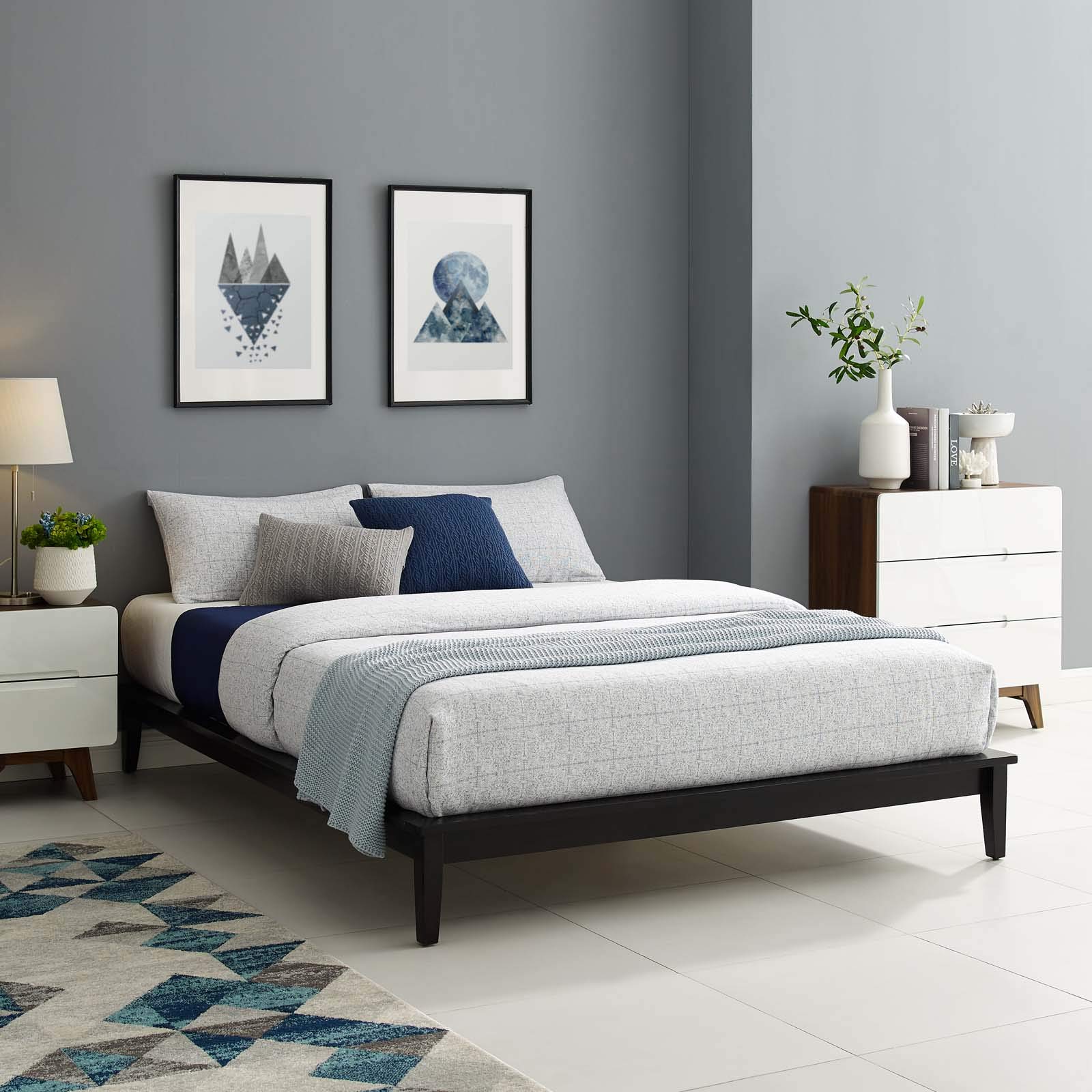 Modern Contemporary Urban Design Wooden Brown Platform Bed Frame for Stylish Bedroom Decor