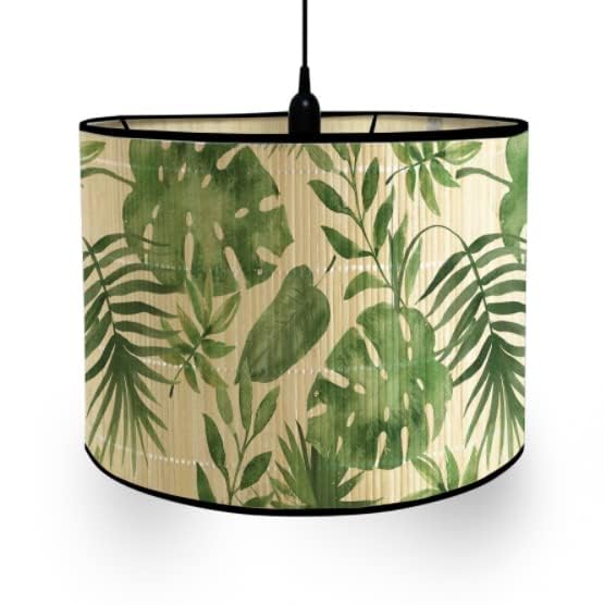 Foldable Bamboo Lamp Shade - Japanese Style Chandelier with Green Plants & Turtle Leaf Pattern - Light Cover for Floor & Table Lamps - Perfect for Living Room, Bedroom, and Office Decor