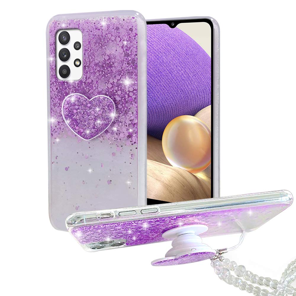 Samsung Galaxy A32 5G Case (2021) - Flash Diamond Ultra Thin Silicone Soft Cover with Stand, Shockproof Protective Phone Case for Samsung A32 5G - Perfect for Daily Use, Travel & Work (Purple)