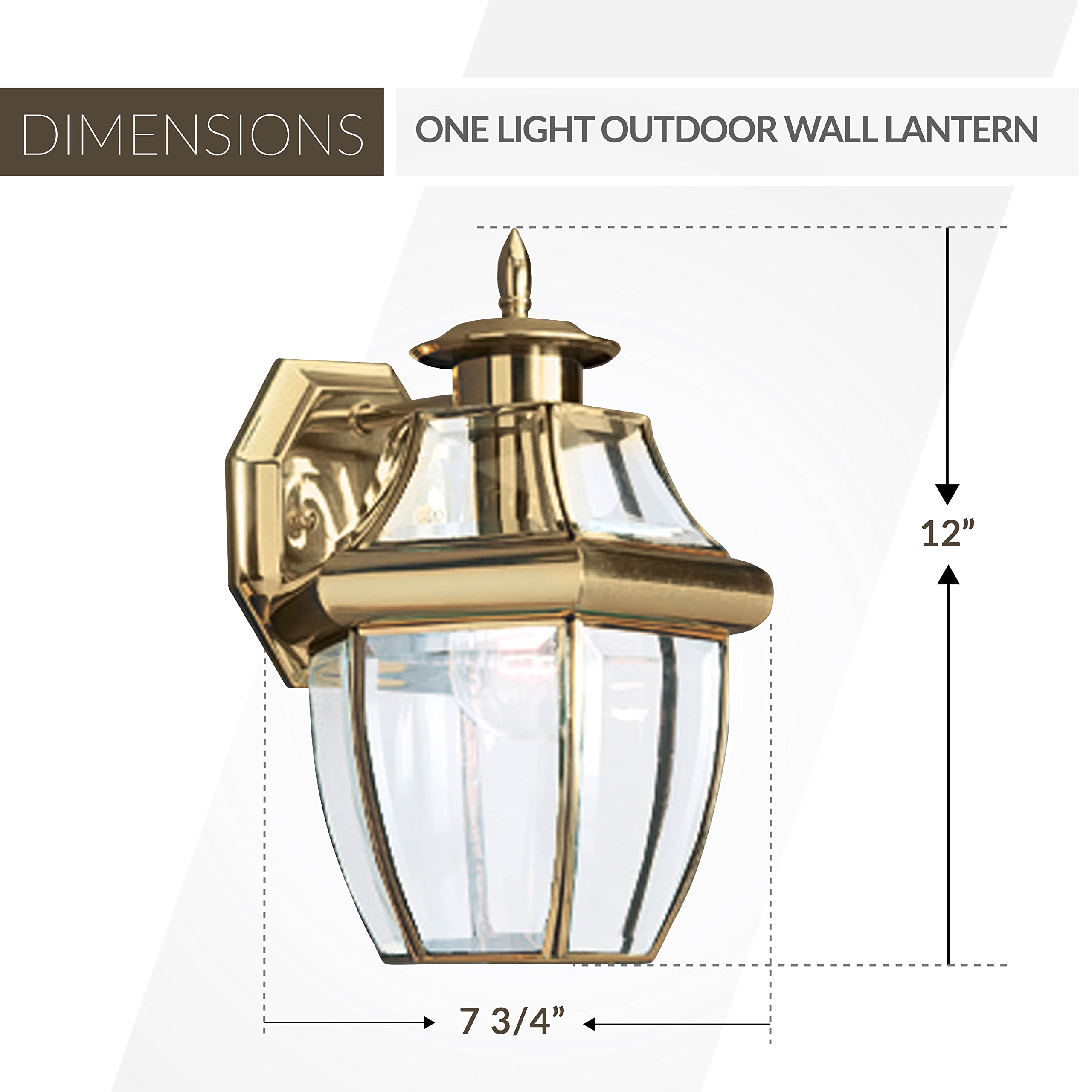 Sea Gull Lighting 8038-02 Lancaster Outdoor Wall Lantern - Polished Brass One-Light Exterior Fixture for Porch, Patio & Garden Lighting