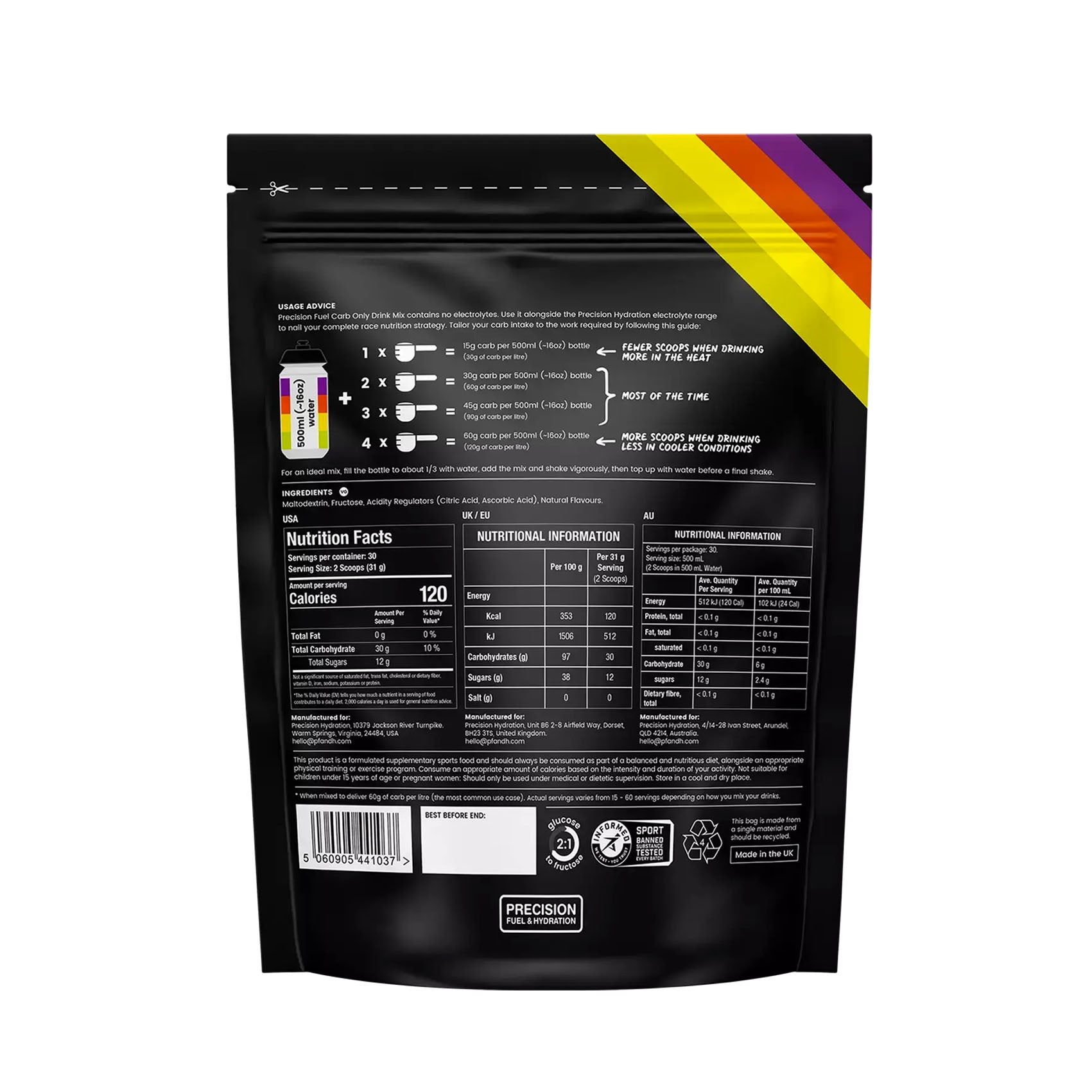 Precision Fuel & Hydration Carb Only Sports Drink Mix Powder - 930g for Endurance Athletes & Cyclists - Energy Boosting Electrolyte Replacement for Workouts & Races