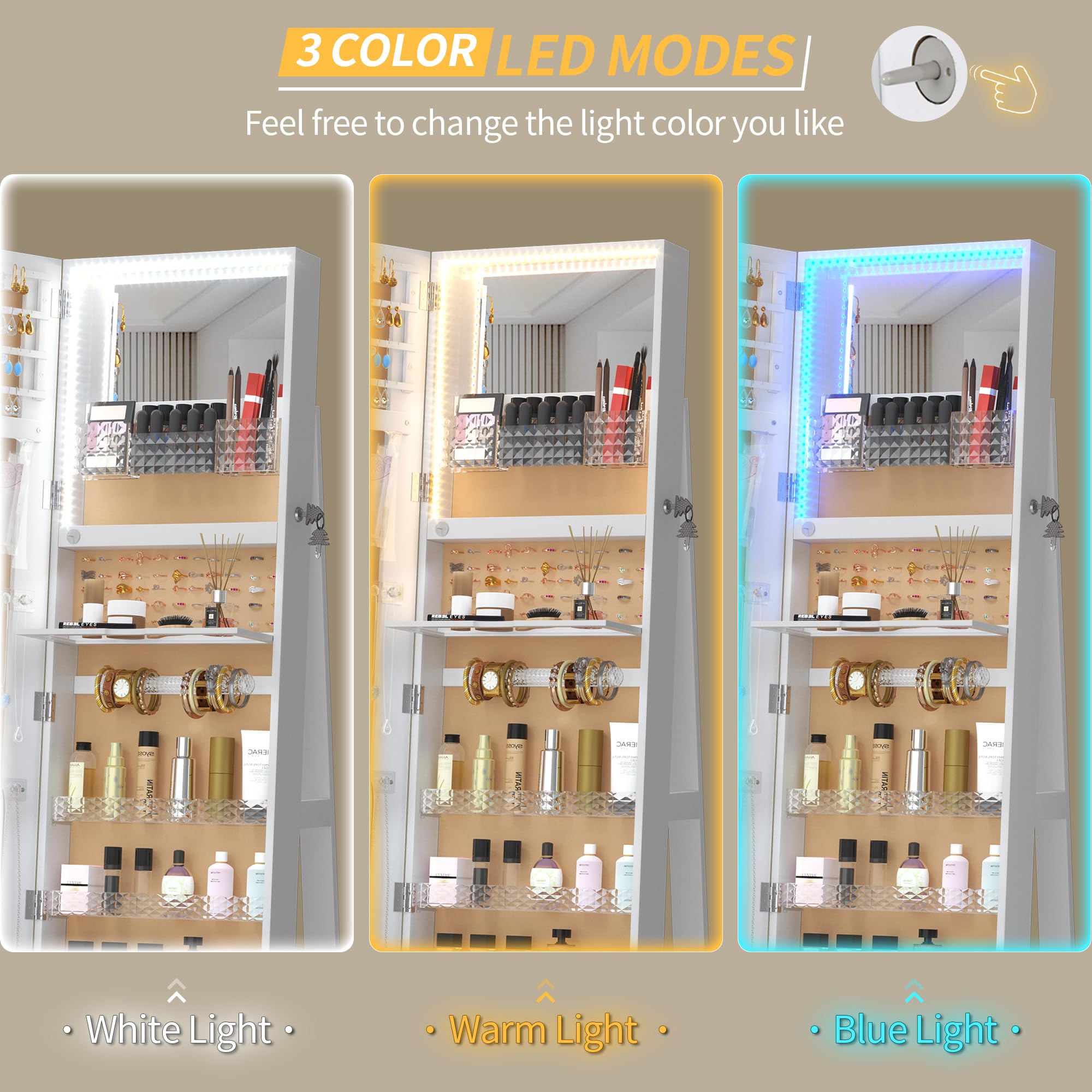 360° Swivel Jewelry Cabinet with LED Lights - 63