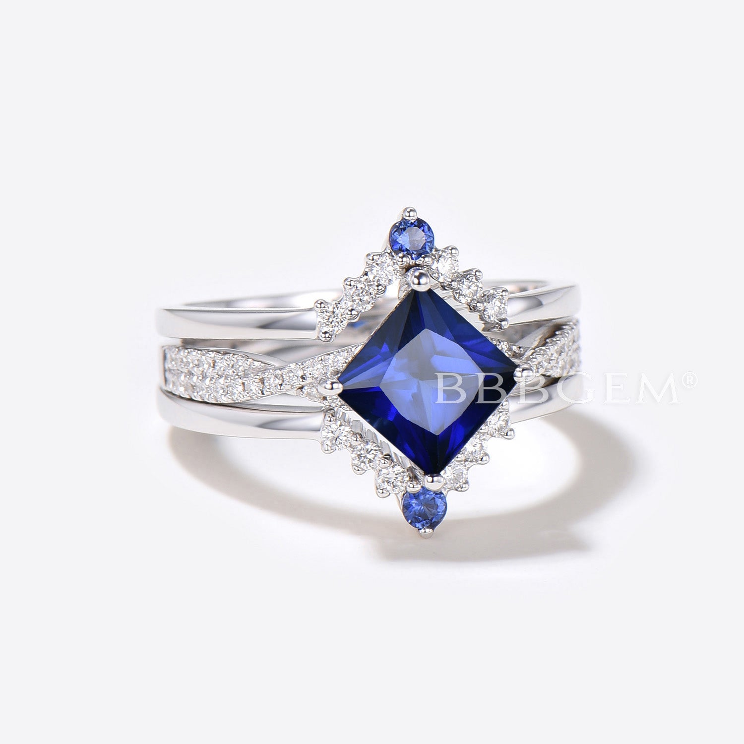 Infinity Twist Sapphire Engagement Ring Set with 3 Diamonds - Elegant Bridal Jewelry for Wedding, Proposal & Anniversary Gifts