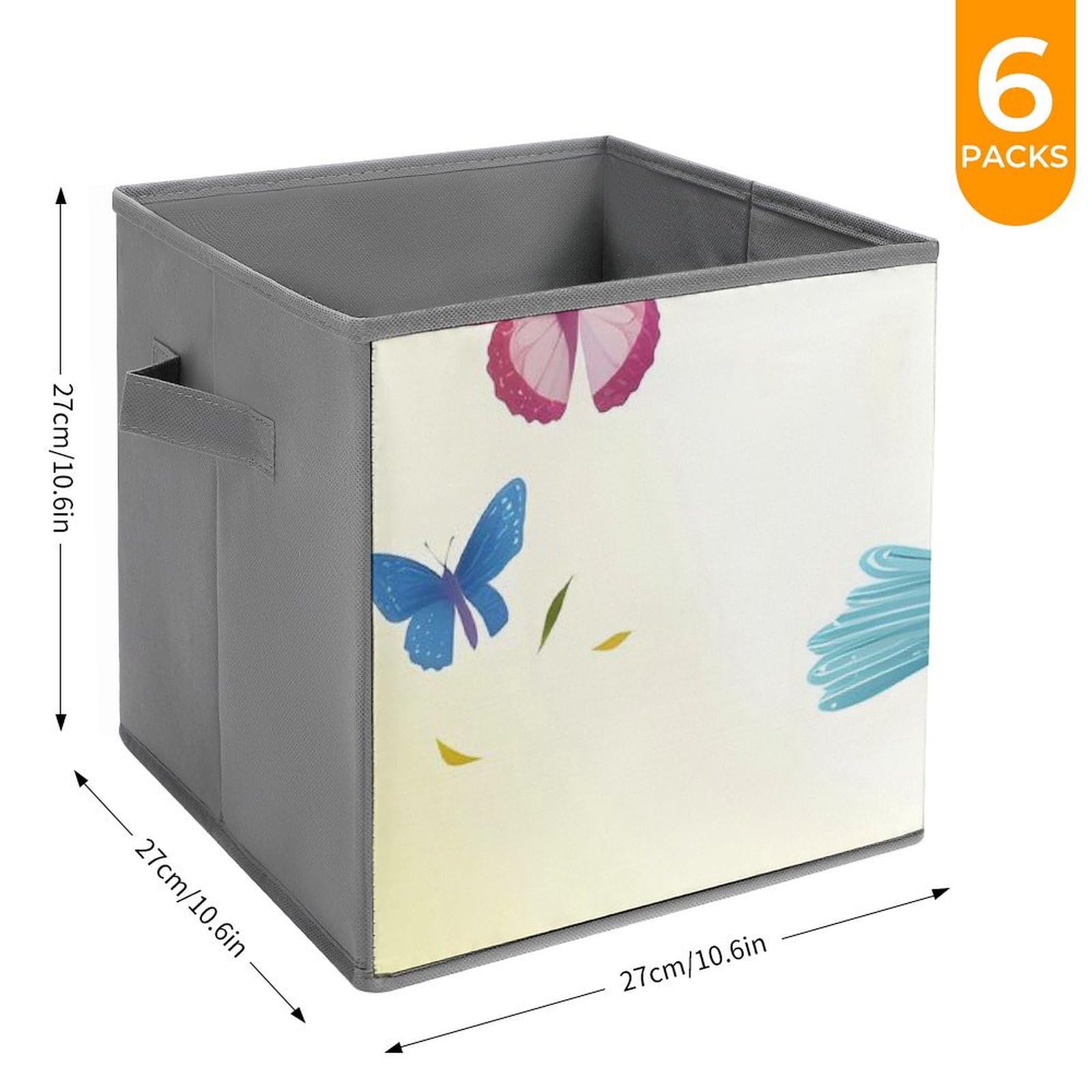 6-Pack Collapsible Storage Bins with Handles - Birds & Butterflies Design, Large Closet Organizer for Clothes, Toys, Blankets | Perfect for Bedroom, Nursery, Dorm & Home Organization