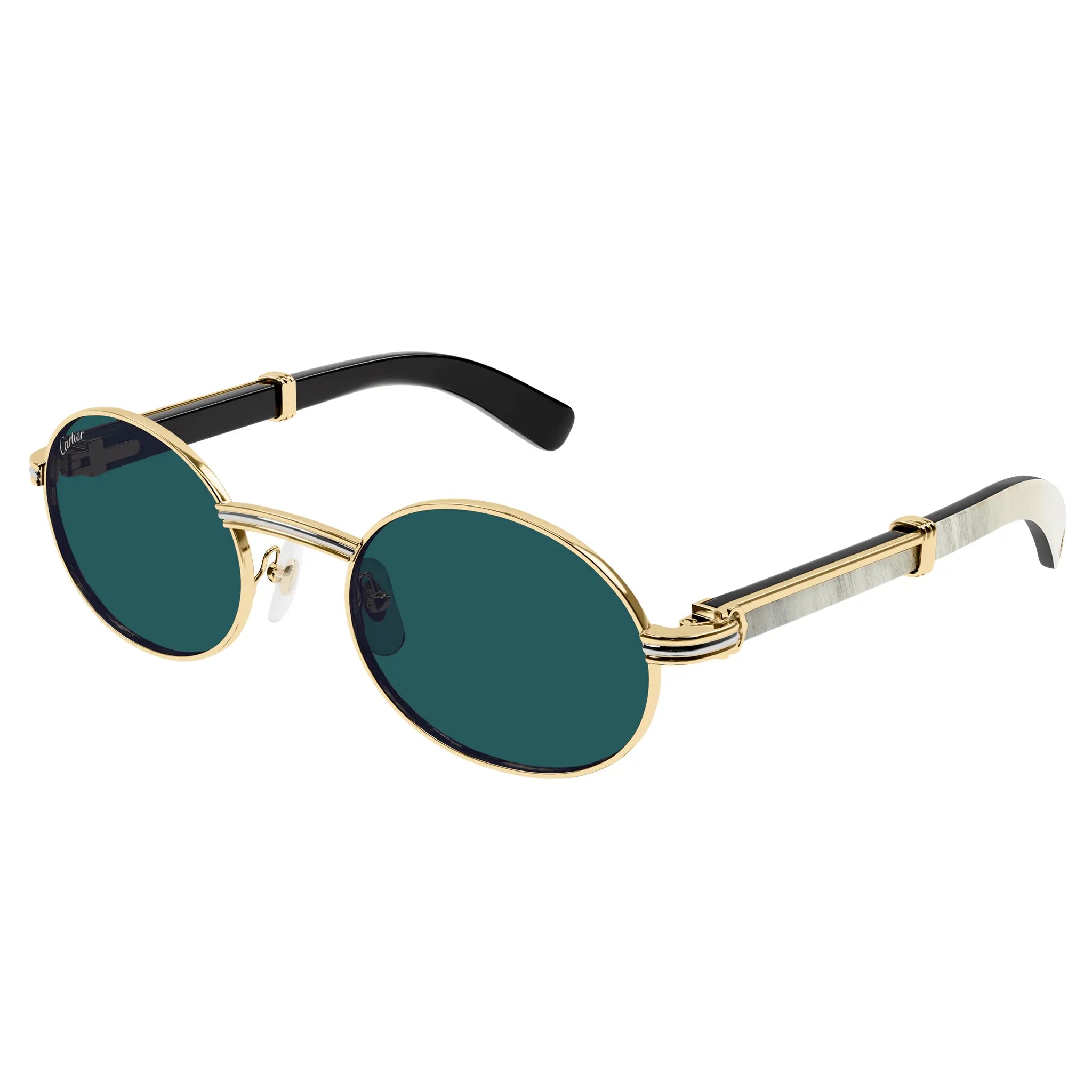 Cartier CT0464S 003 White Gold Green Aviator Sunglasses for Women - Luxury Designer Shades for Driving, Travel & Fashion - UV Protection Polarized Lenses