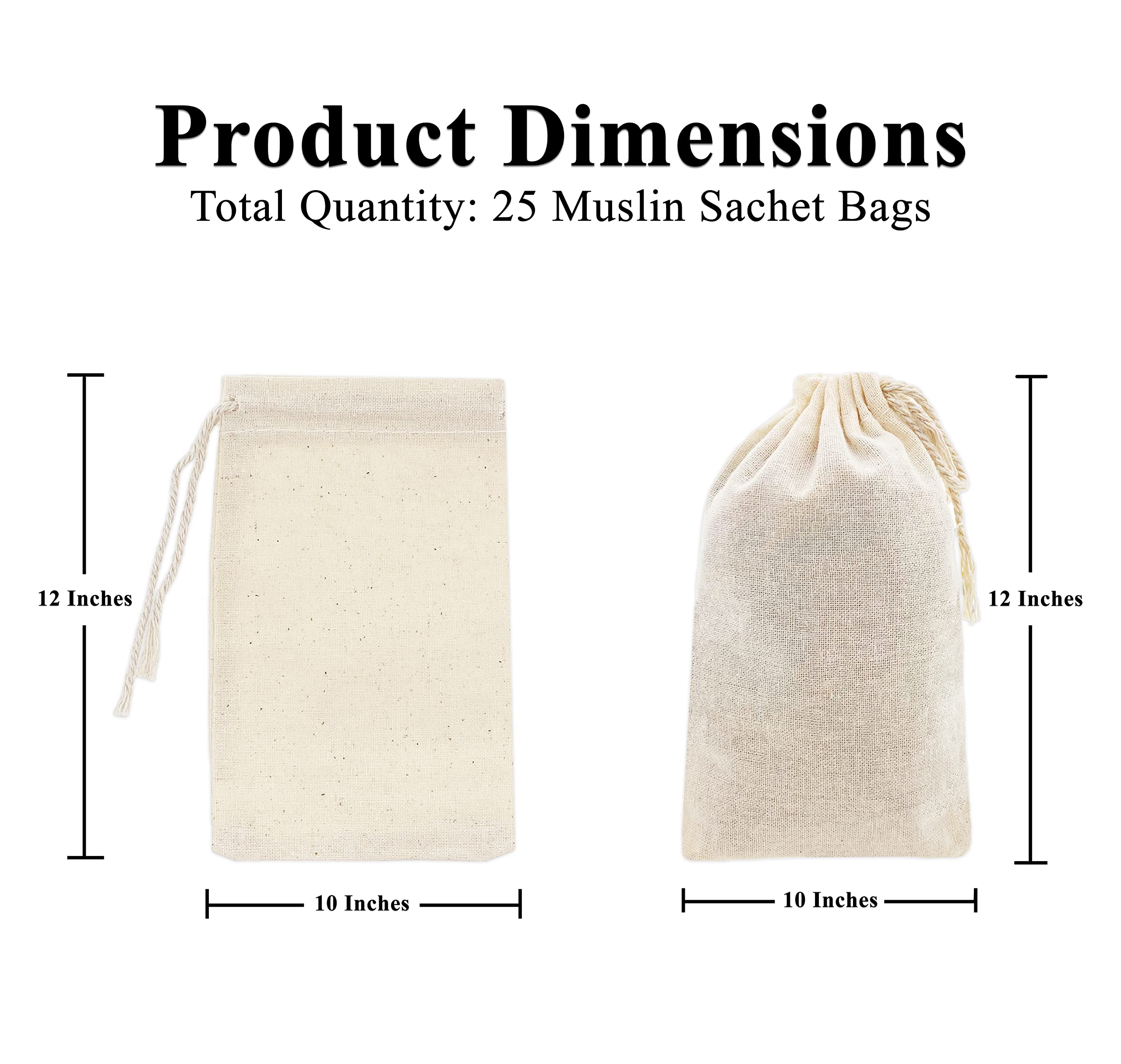 25-Pack 10x12 Inch Drawstring Muslin Bags - Natural Cotton Pouch Sachets for Gifts, Toiletries, Jewelry & Travel Essentials | Eco-Friendly Wedding Favors, Party Treats & Organizer Bags