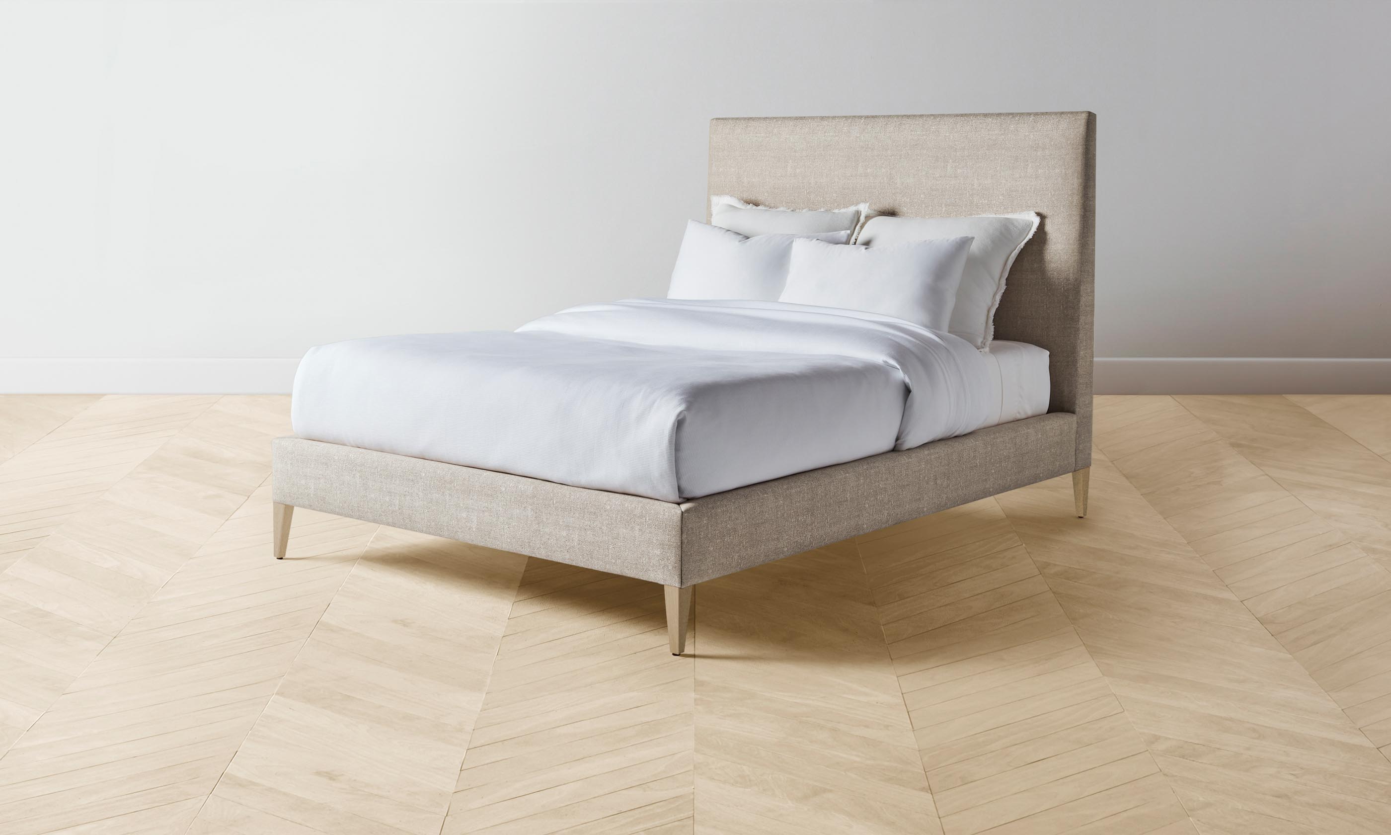 The Essex Bed - Premium Performance Linen Weave Beige Queen Size Bed Frame | Modern Bedroom Furniture for Master & Guest Rooms