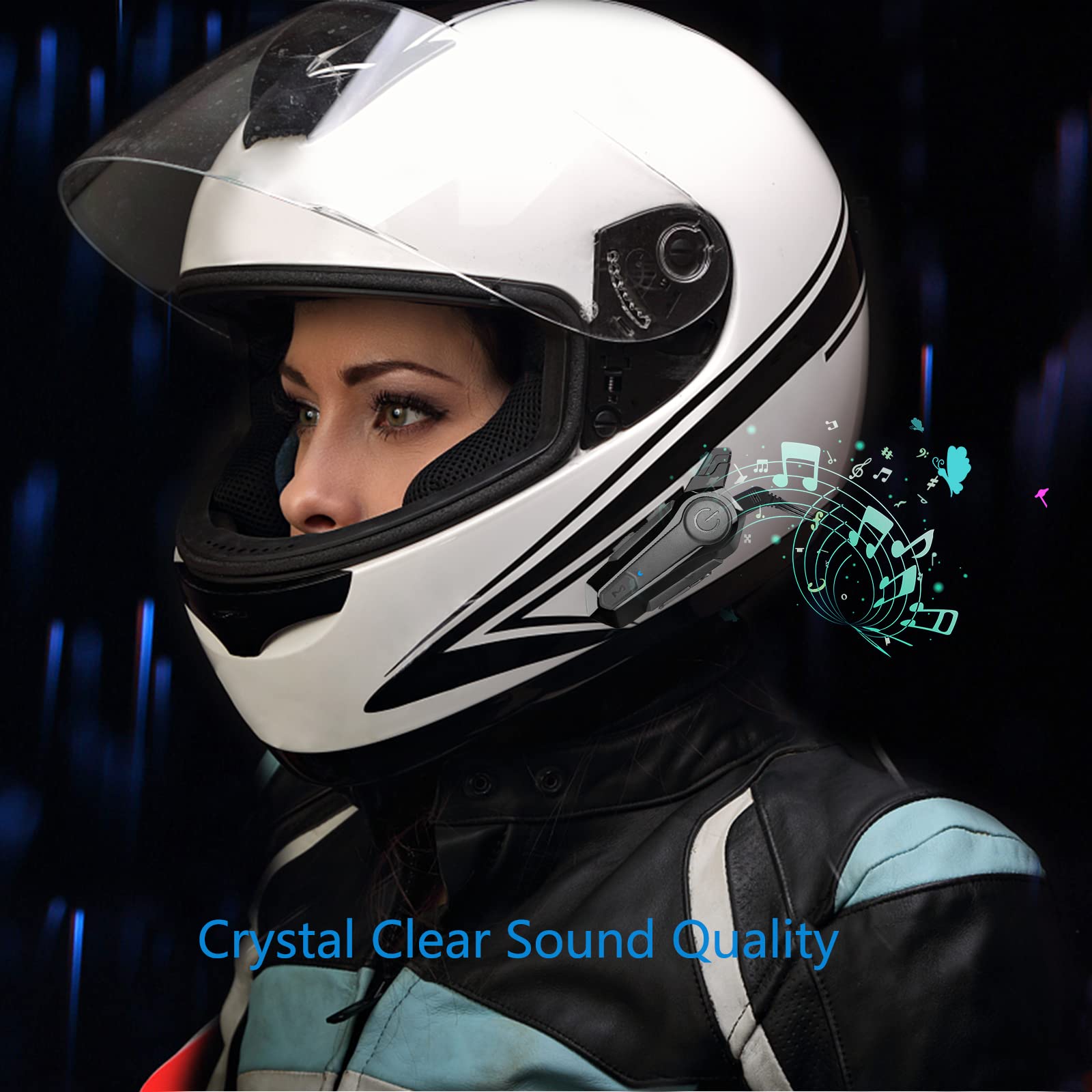 E1 Motorcycle Helmet Bluetooth Headset with CVC Noise Cancellation, Stereo Music & IPX6 Waterproof - Perfect for Full Face Helmets on Long Rides & Group Rides