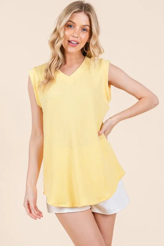 BOMBOM Rib Knit V Neck Tank Top for Women - Soft Stretchy Layering Essential - Perfect for Casual Outfits, Summer Wardrobe & Office Wear