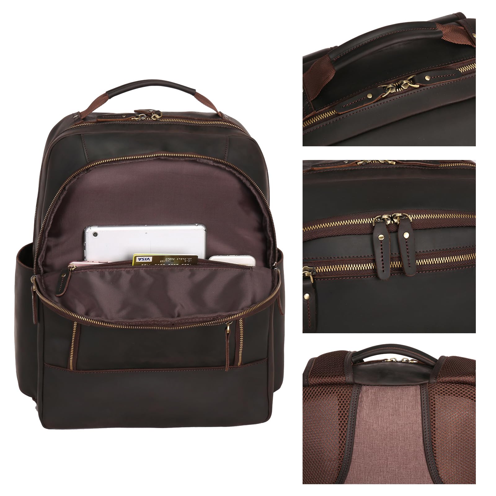 Genuine Leather Men's Backpack 17.3 Inch Laptop Bag - Durable Travel Daypack for Hiking, Camping & Business Commute | Water-Resistant Casual Rucksack