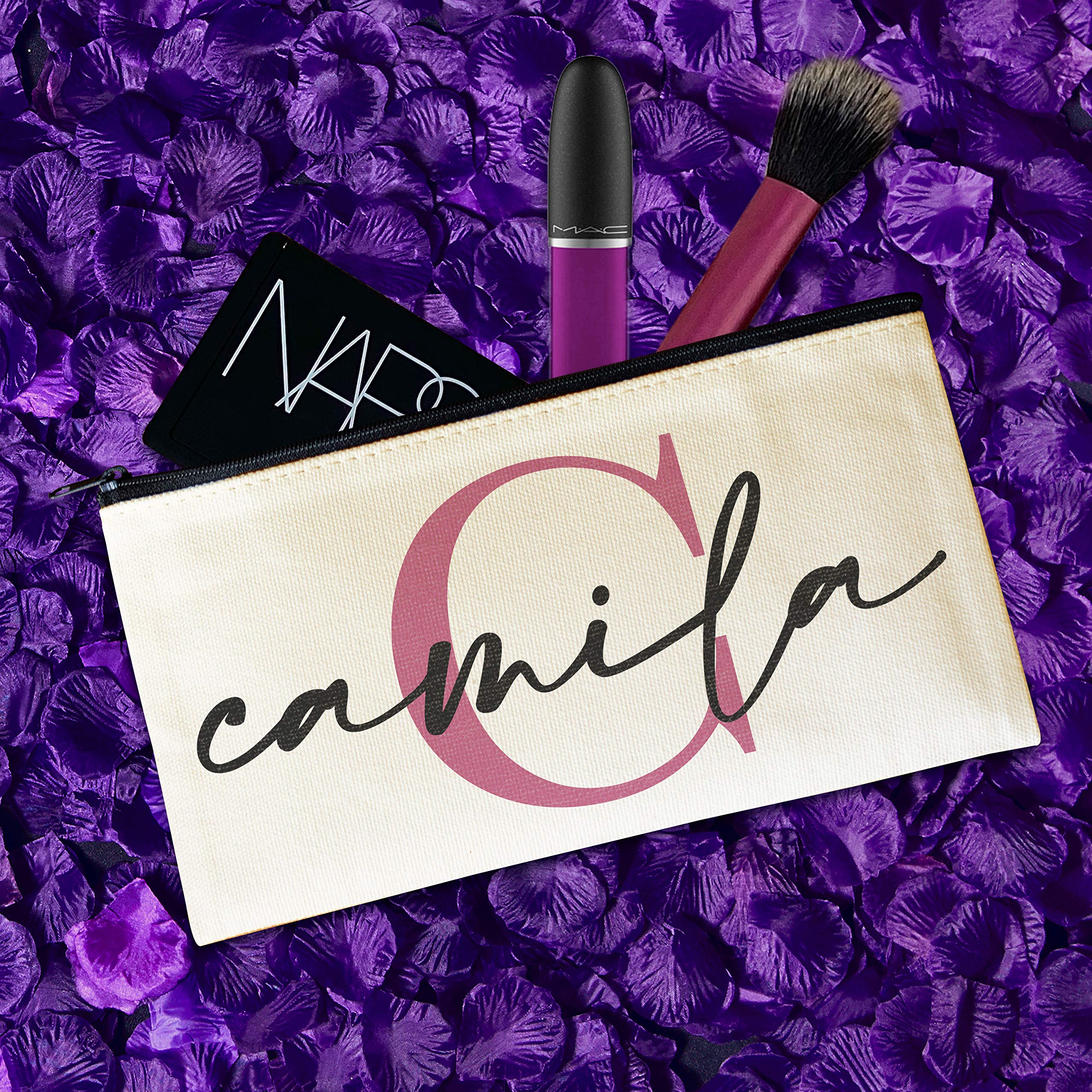 Custom Personalized Makeup Bag for Women - Monogrammed Toiletry Pouch with Name - Perfect for Bachelorette Parties, Bridal Showers & Travel Essentials (Style C002)