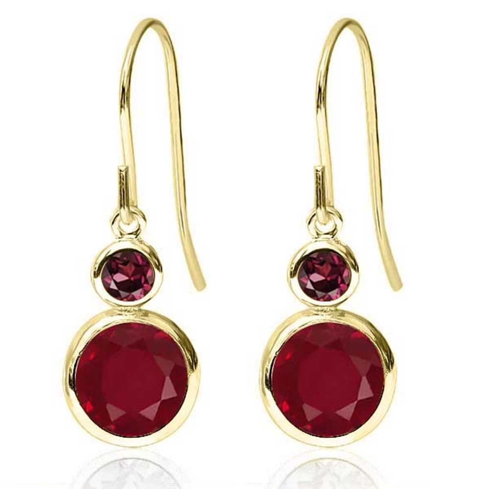 2.34 Ct Natural Red Ruby & Rhodolite Garnet 14K Yellow Gold Dangle Earrings for Women | Elegant Gemstone Jewelry Gift for Birthday, Anniversary & Special Occasions