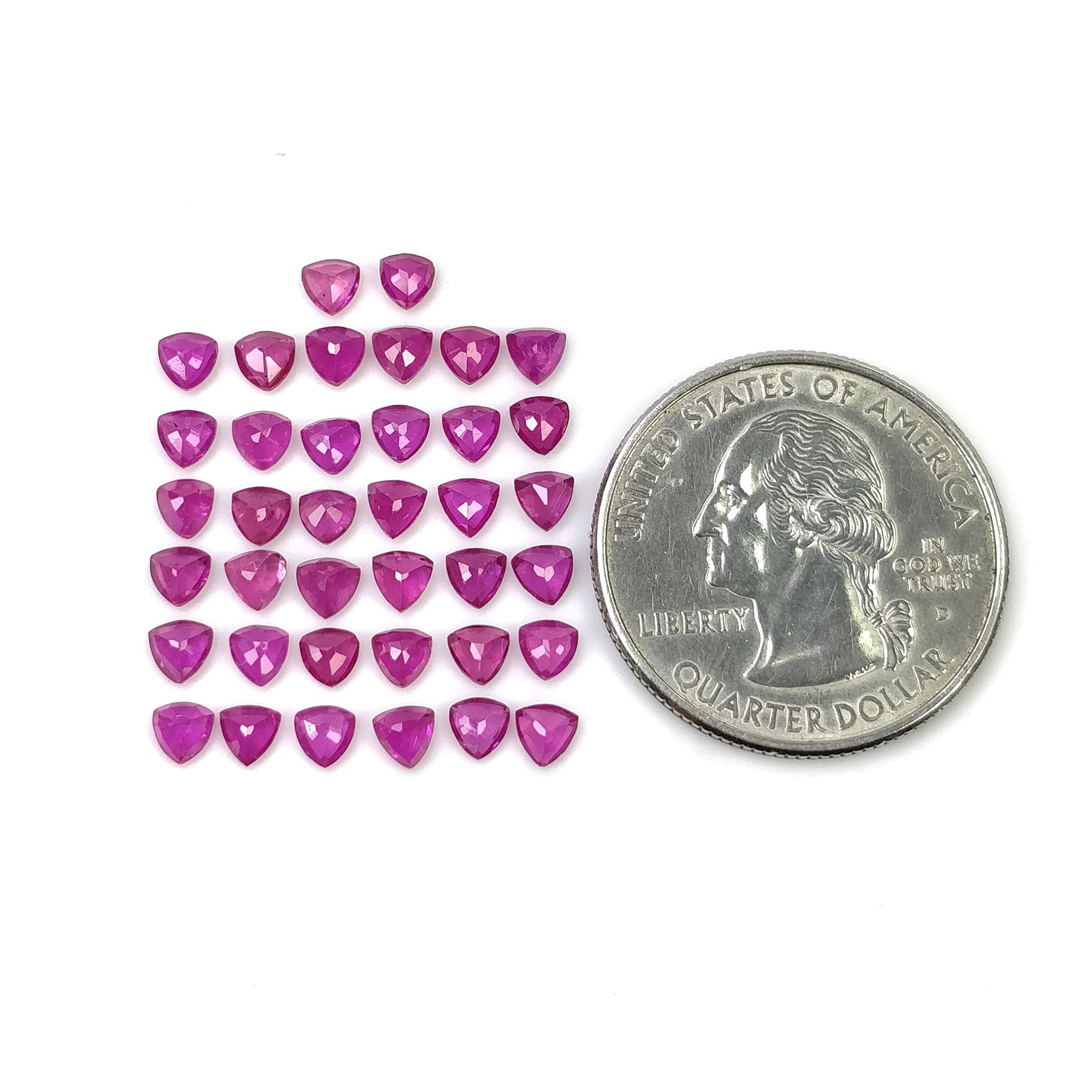 Natural Glass Filled Pinkish Red Ruby Gemstone - 8.05cts Trillion Cut (3.5mm, 38pcs) | Perfect for Jewelry Making, Engagement Rings & Healing Crystal Collections