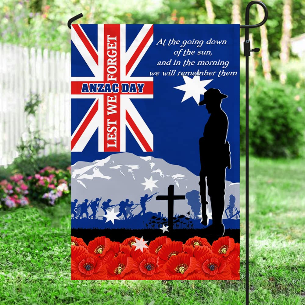 American Flag with Poppy - Veteran & Anzac Day Memorial Flag for Outdoor Decoration | Lest We Forget Garden Flag 12x18 Inch | Perfect for Yard, House, Porch & Patriotic Events
