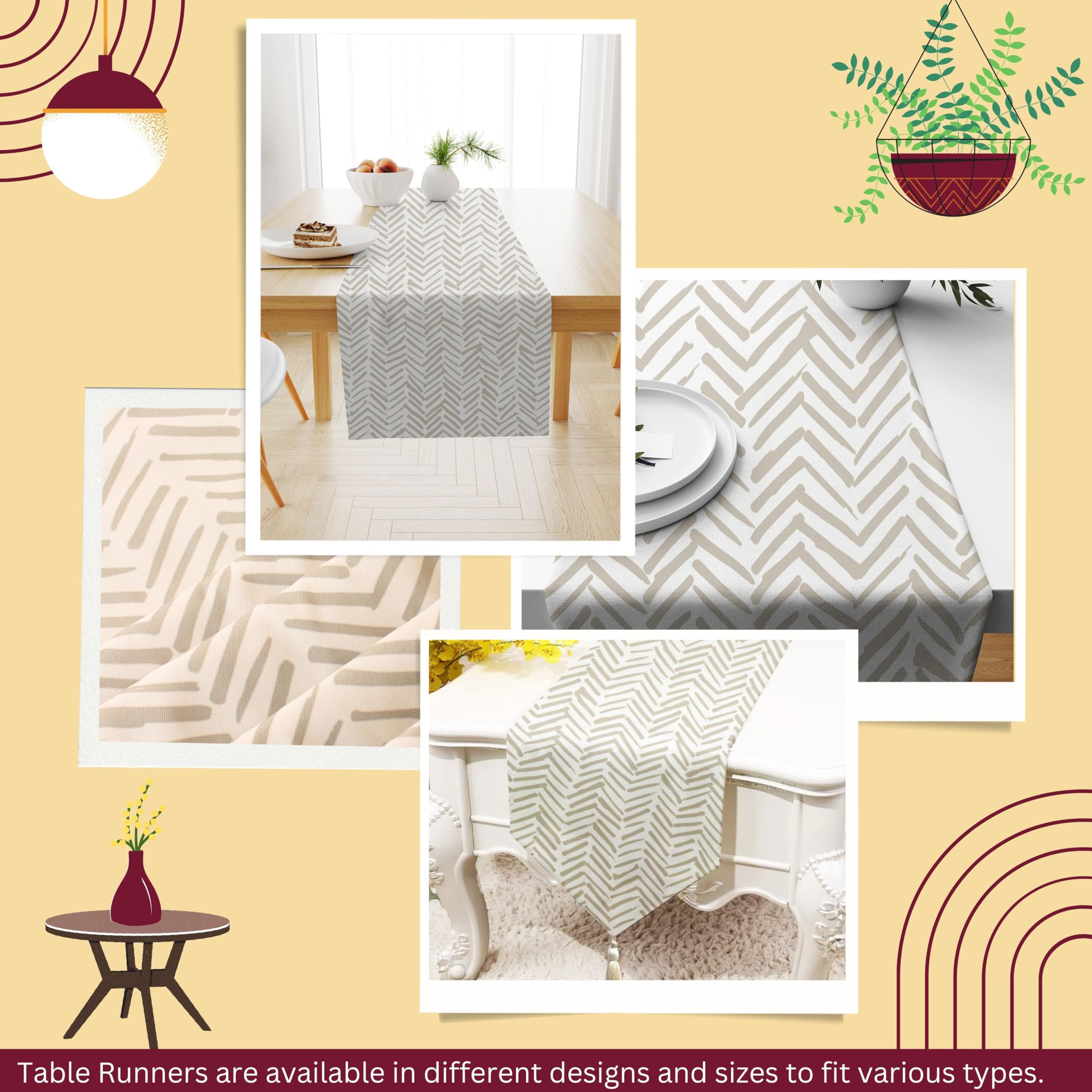 Umi Arrow Stripe Printed Poly Cotton Table Runner & Bed Runner - 13x60 Inches with Tassels | 4-Seater Dining Table Decor & Bedroom Accent | Perfect for Weddings, Holidays & Home Decor
