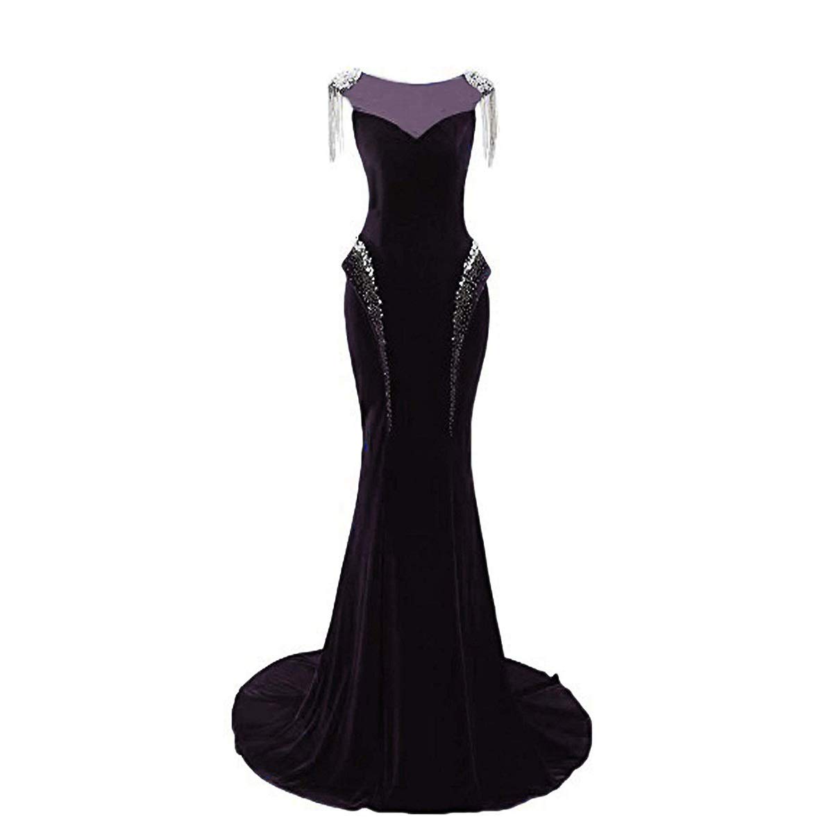 Elegant Women's Velvet Mermaid Evening Dress with Beaded Tassel - Perfect for Prom, Gala & Formal Events