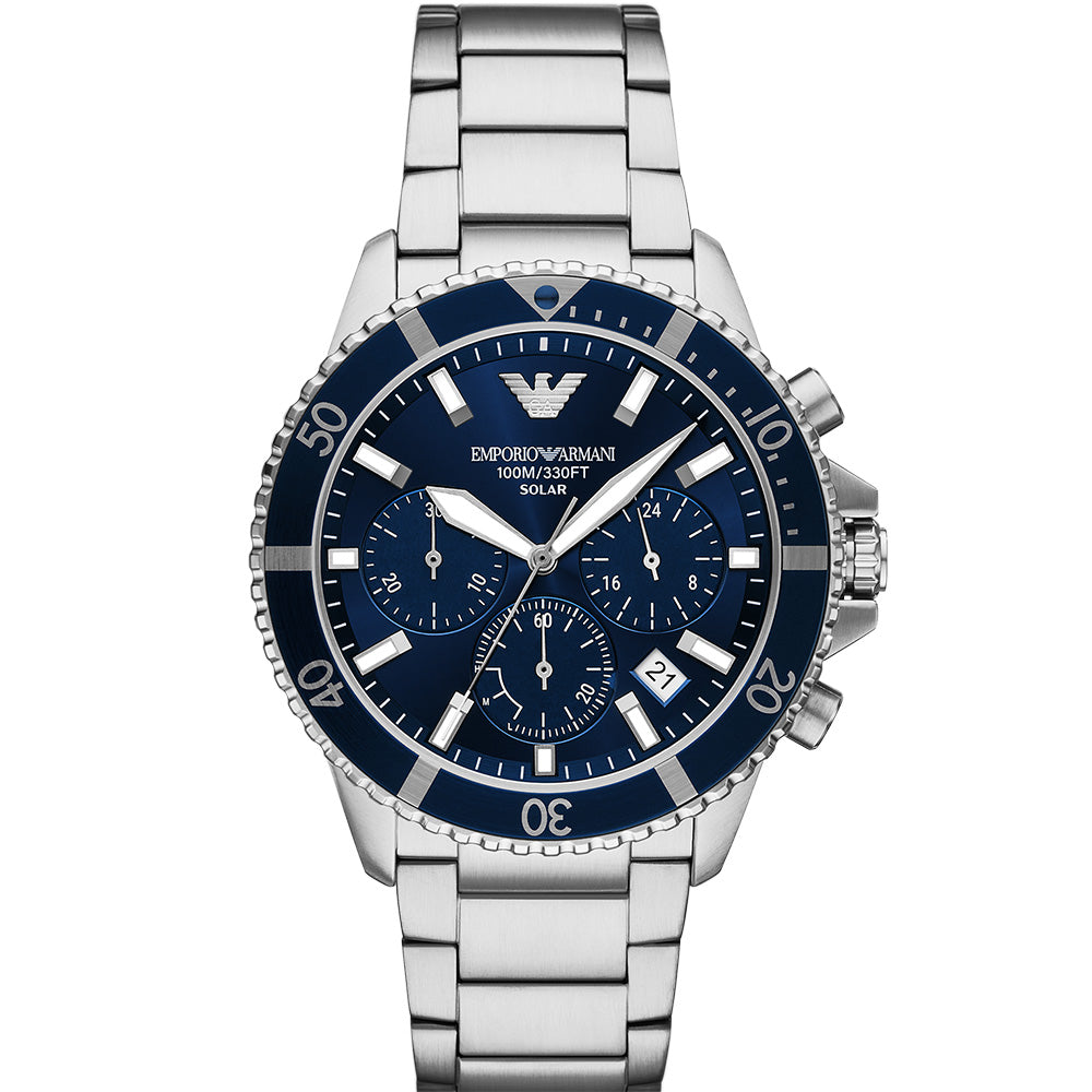 Emporio Armani AR11681 Men's Solar Chronograph Watch - Waterproof Luxury Timepiece for Business, Travel & Outdoor Adventures