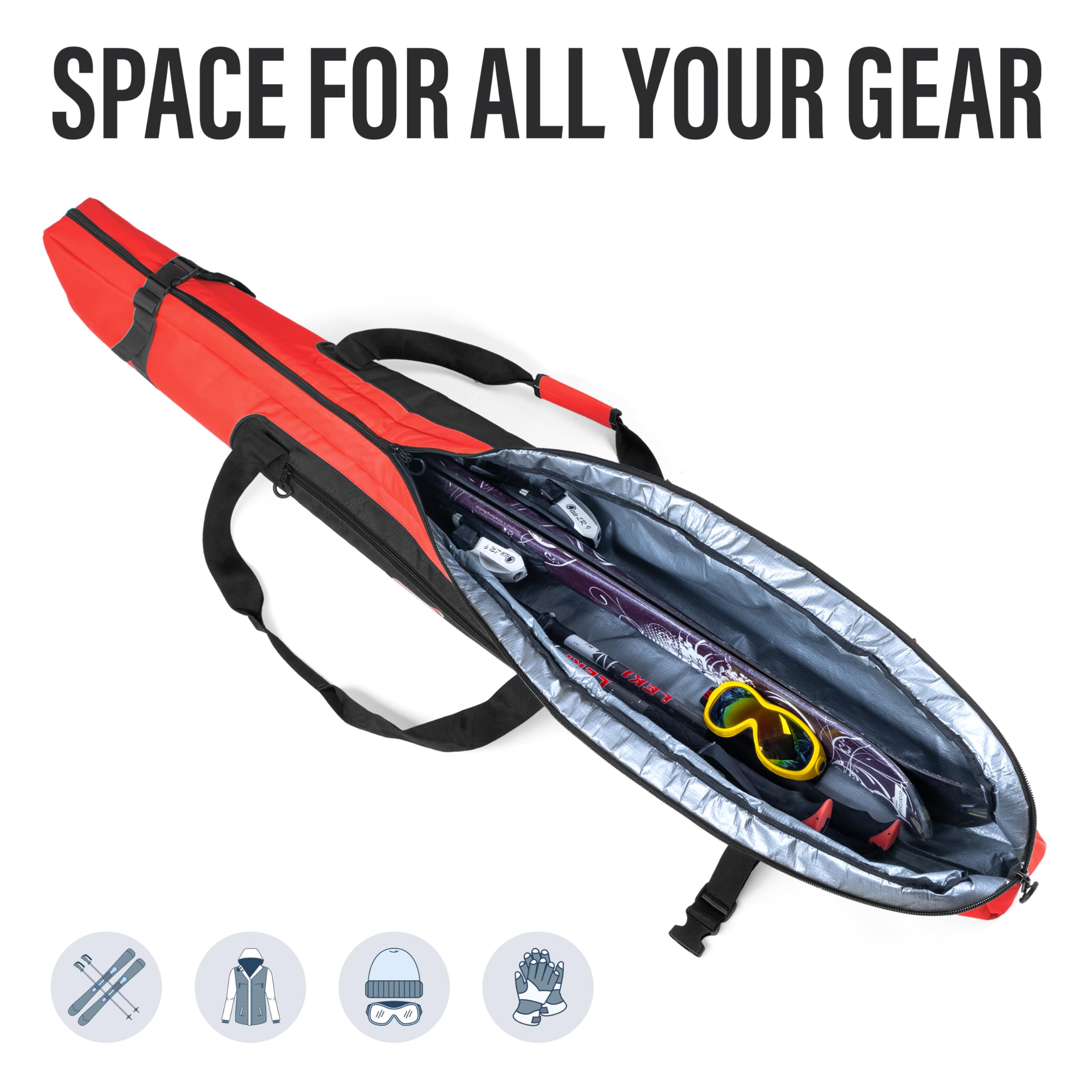 **Padded Waterproof Ski Bag for Air Travel - Durable Snow Ski Carrier up to 175cm - Perfect for Flying, Ski Trips & Winter Vacations**