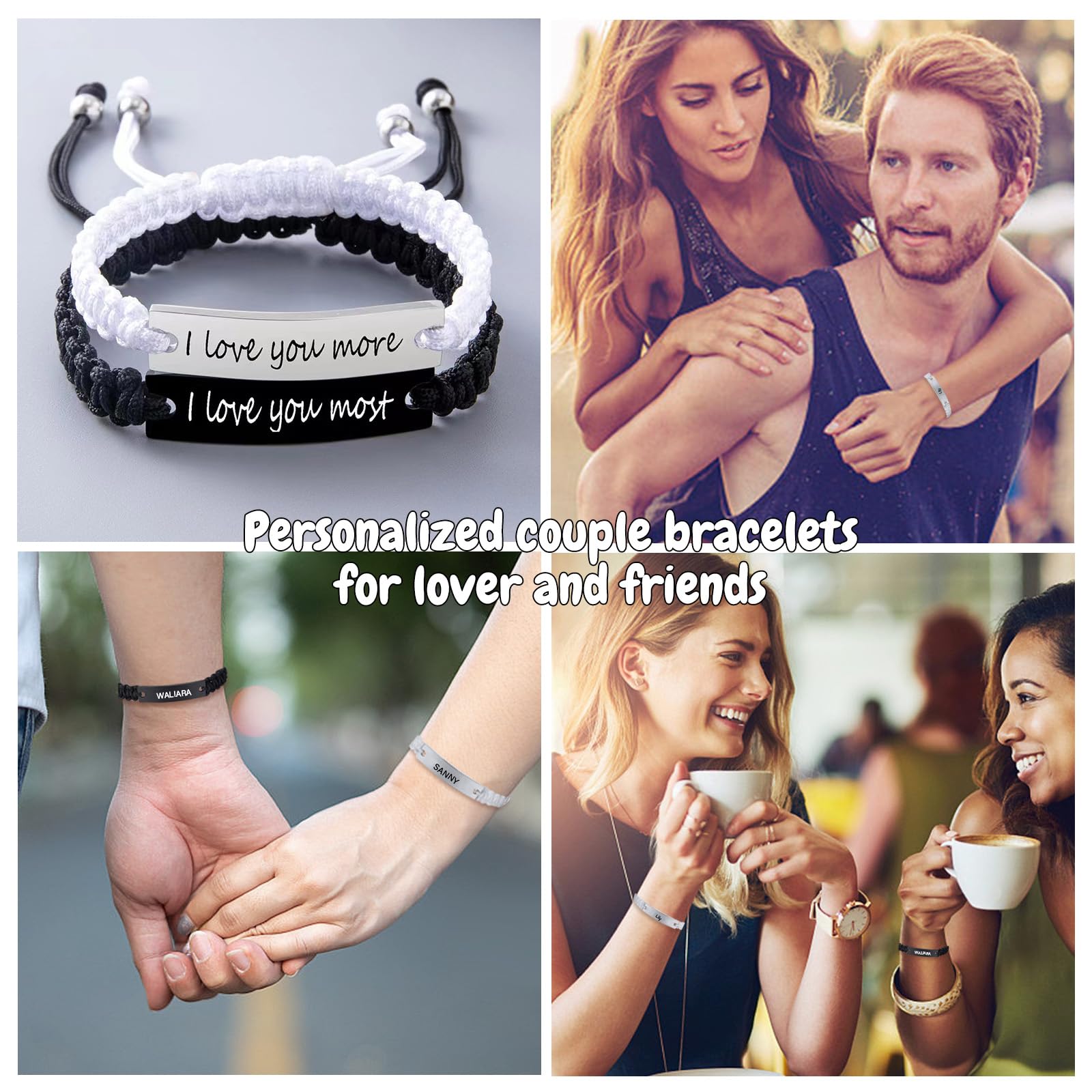 Custom Engraved Couple Bracelets - Personalized Matching Braided Adjustable Love Bracelets for Men & Women | Anniversary, Valentine's Day & Christmas Gifts for Couples | Handmade Romantic Jewelry for Dating & Special Occasions