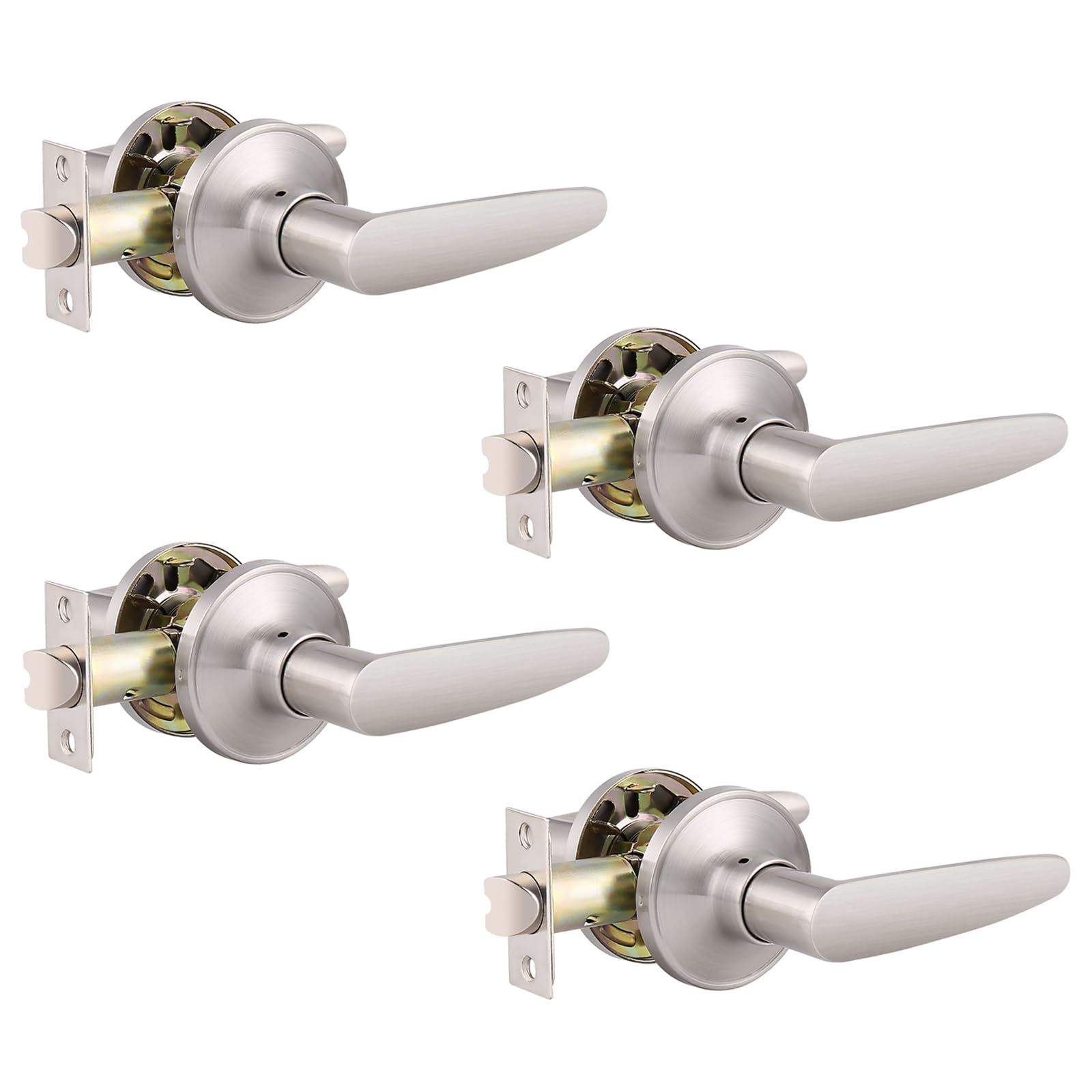 4 Pack Keyless Passage Door Levers - Straight Flat Universal Interior Door Handles for Hall, Closet & Bedroom - Satin Nickel Finish - Easy Installation & Modern Home Decor Upgrade