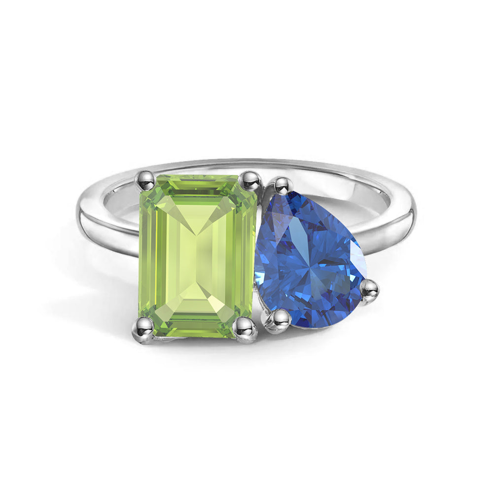 Personalized Toi et Moi Peridot Birthstone Ring for Women - August Birthstone Jewelry Gift for Anniversary, Engagement & Couple Rings - Perfect for Romantic Occasions & Special Moments