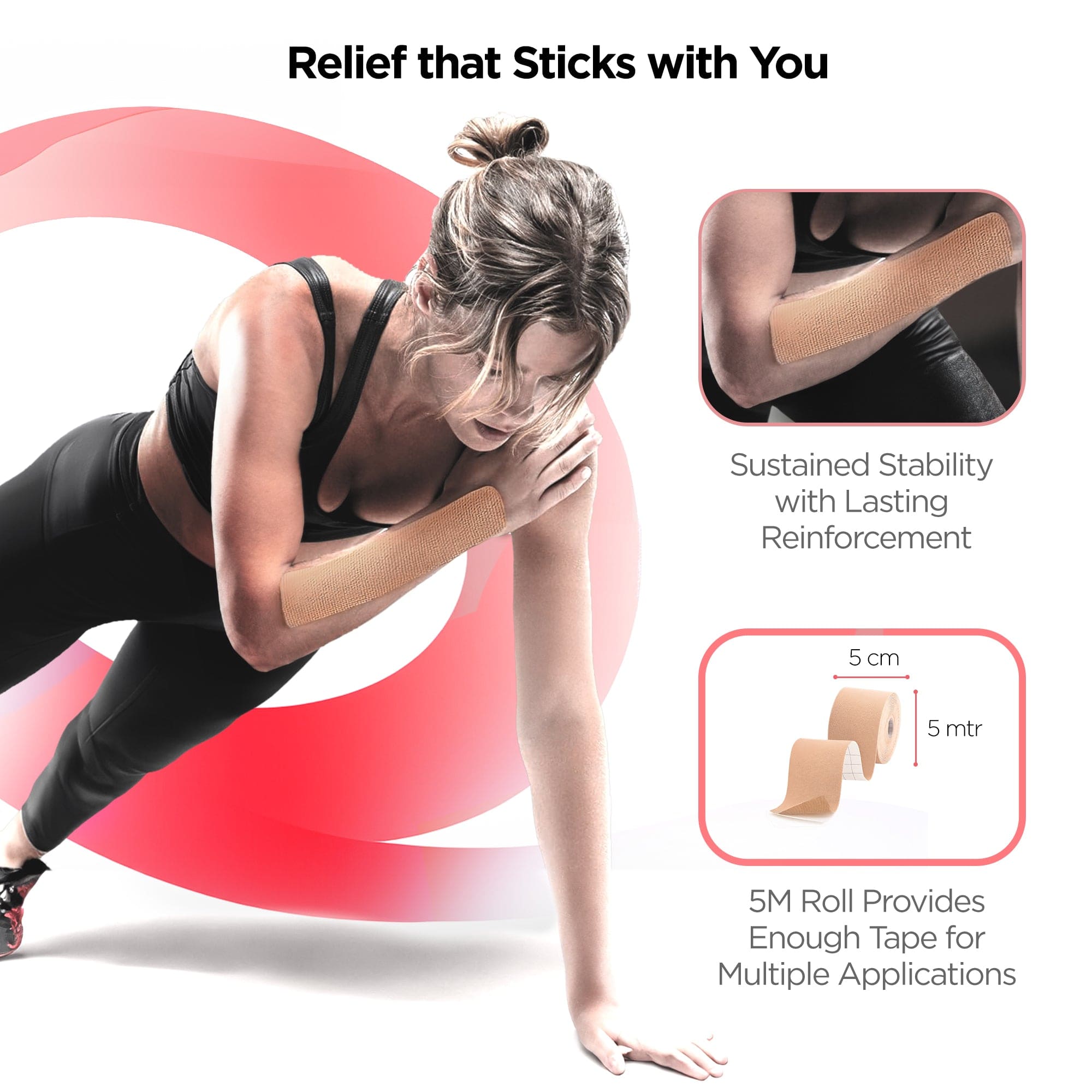 Dr Trust USA Kinesiology Tape 381 - 5m x 5cm Athletic Sports Tape for Pain Relief & Muscle Support - Waterproof Therapeutic Tape for Knee, Ankle, Shoulder & Leg Injuries - Ideal for Athletes, Runners & Physical Therapy (Beige)